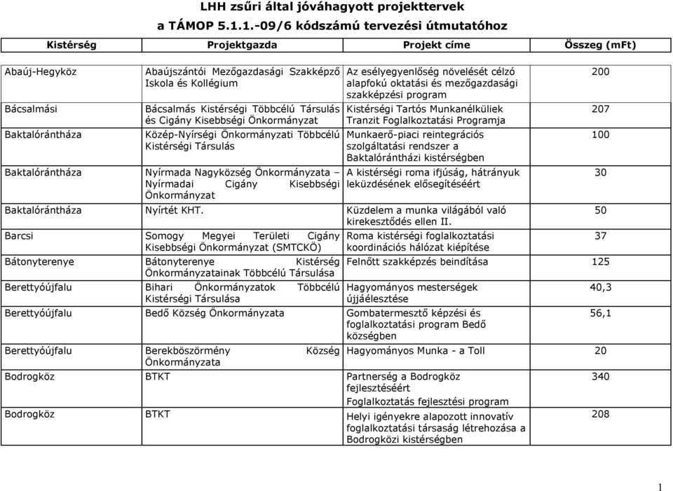 program Kistérségi Tartós Munkanélküliek Tranzit Foglalkoztatási Programja Munkaerő-piaci reintegrációs szolgáltatási rendszer a Baktalórántházi kistérségben A kistérségi roma ifjúság, hátrányuk