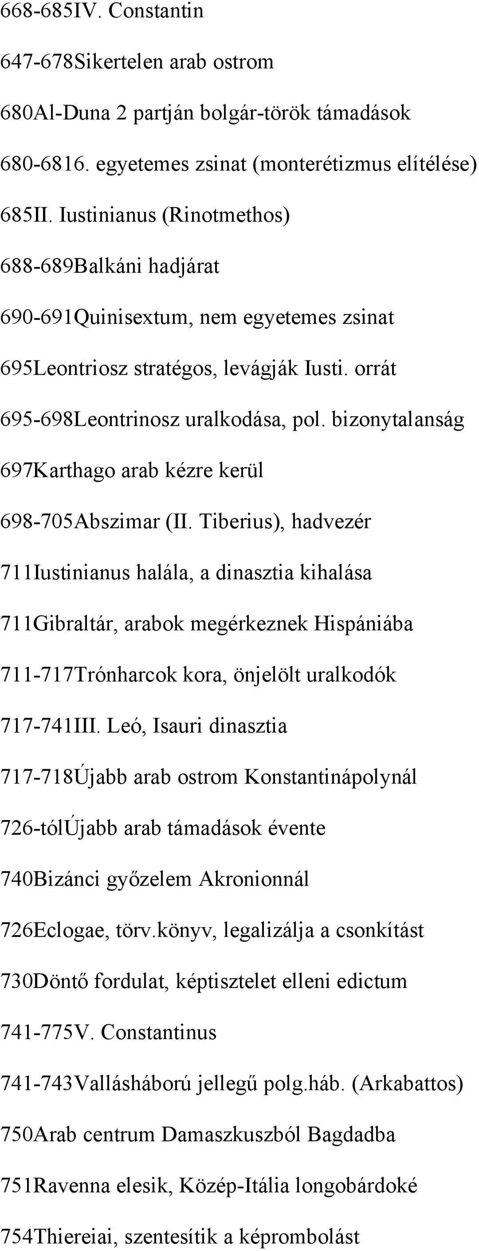 bizonytalanság 697Karthago arab kézre kerül 698-705Abszimar (II.