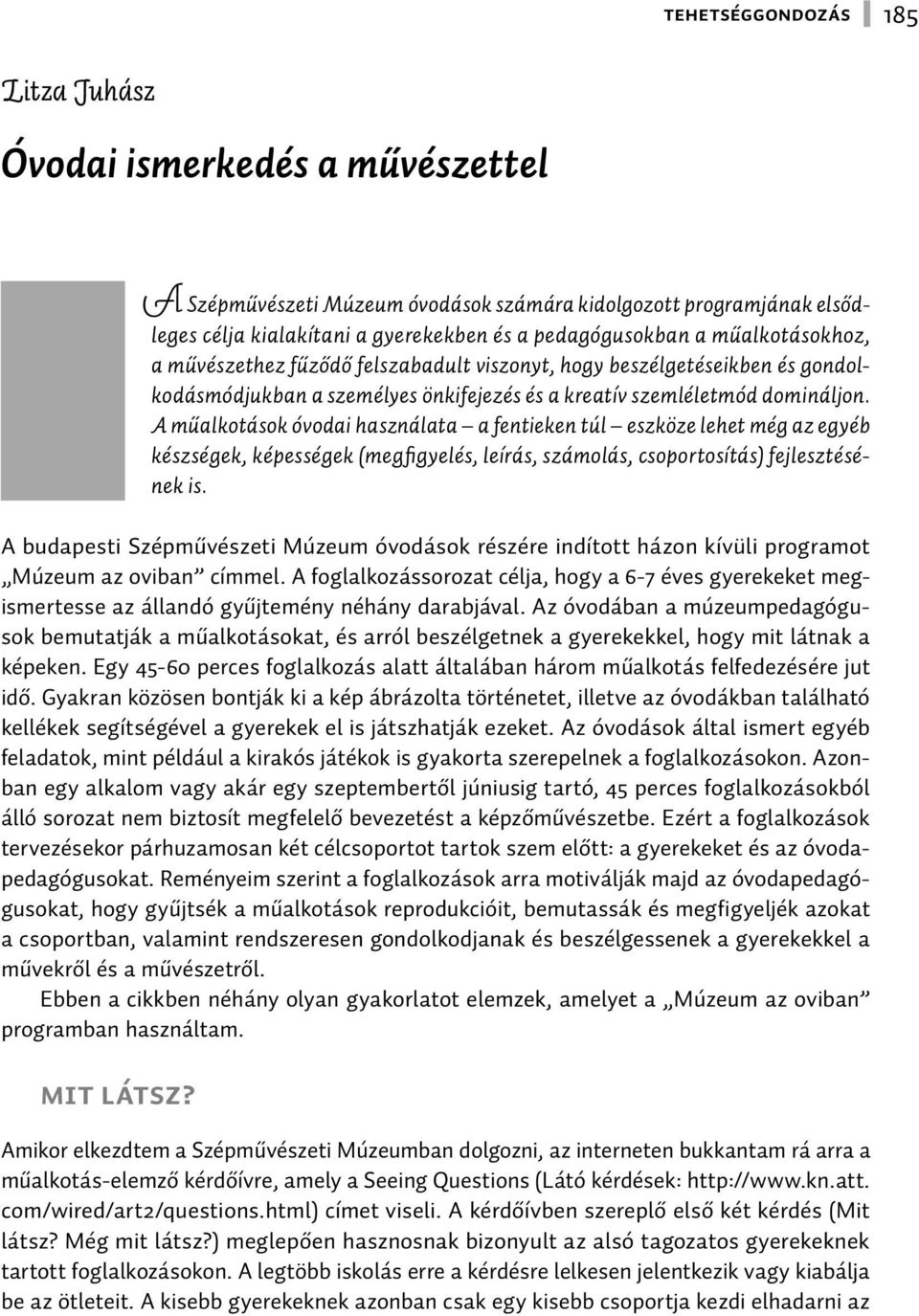 A műalkotások óvodai használata a fentieken túl eszköze lehet még az egyéb készségek, képességek (megfigyelés, leírás, számolás, csoportosítás) fejlesztésének is.