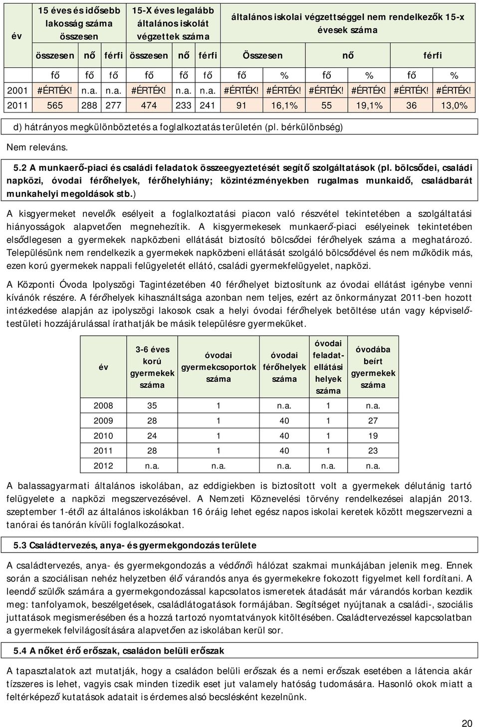 bérkülönbség) Nem releváns. 5.2 A munkaer -piaci és családi feladatok összeegyeztetését segít szolgáltatások (pl.