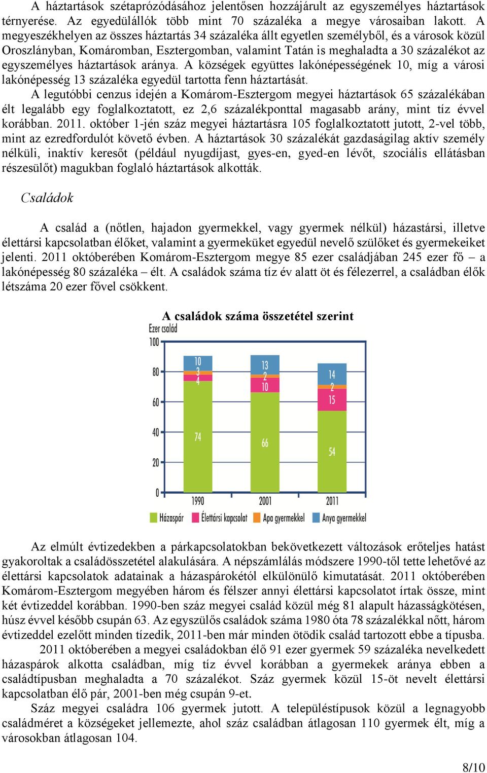háztartások aránya. A községek együttes lakónépességének 10, míg a városi lakónépesség 13 százaléka egyedül tartotta fenn háztartását.