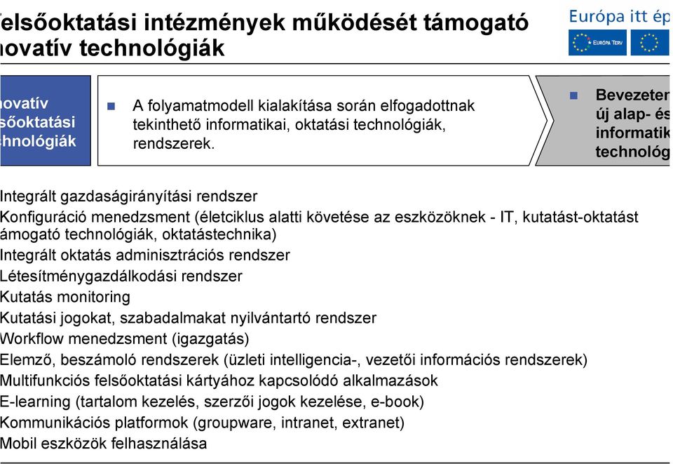 oktatástechnika) ntegrált oktatás adminisztrációs rendszer étesítménygazdálkodási rendszer utatás monitoring utatási jogokat, szabadalmakat nyilvántartó rendszer orkflow menedzsment (igazgatás)