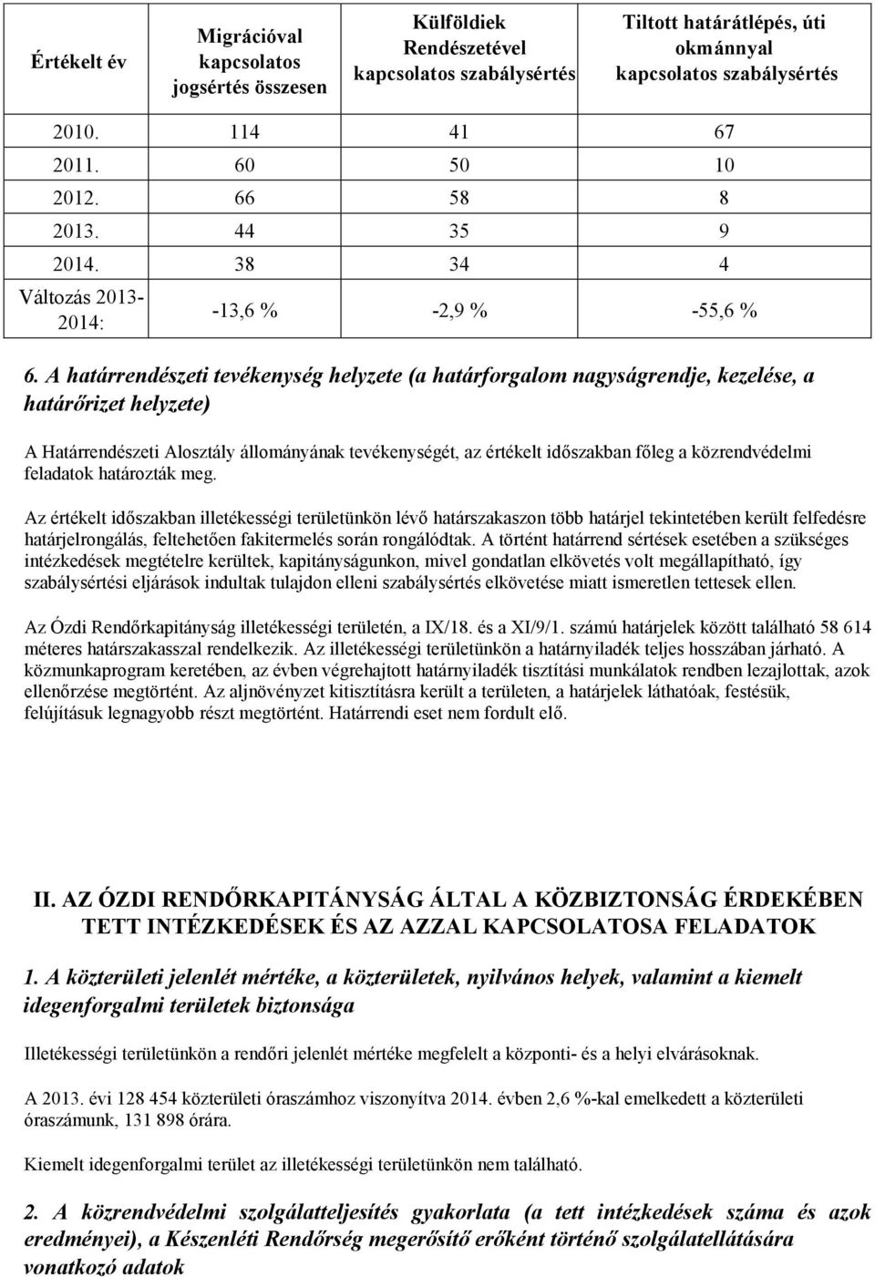 A határrendészeti tevékenység helyzete (a határforgalom nagyságrendje, kezelése, a határőrizet helyzete) A Határrendészeti Alosztály állományának tevékenységét, az értékelt időszakban főleg a