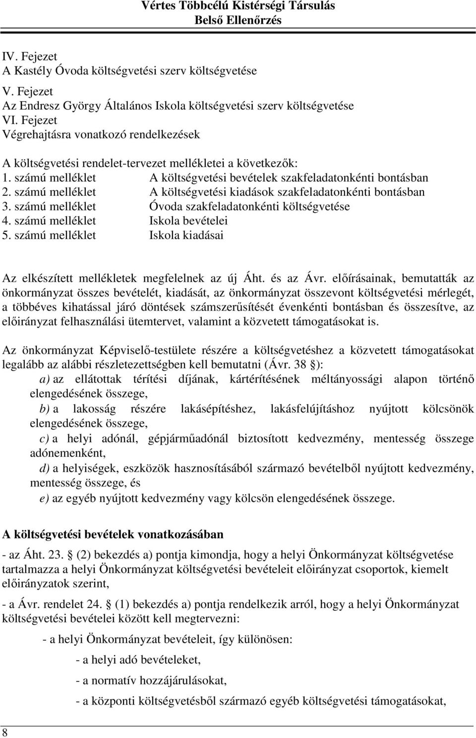 számú melléklet A költségvetési kiadások szakfeladatonkénti bontásban 3. számú melléklet Óvoda szakfeladatonkénti költségvetése 4. számú melléklet Iskola bevételei 5.