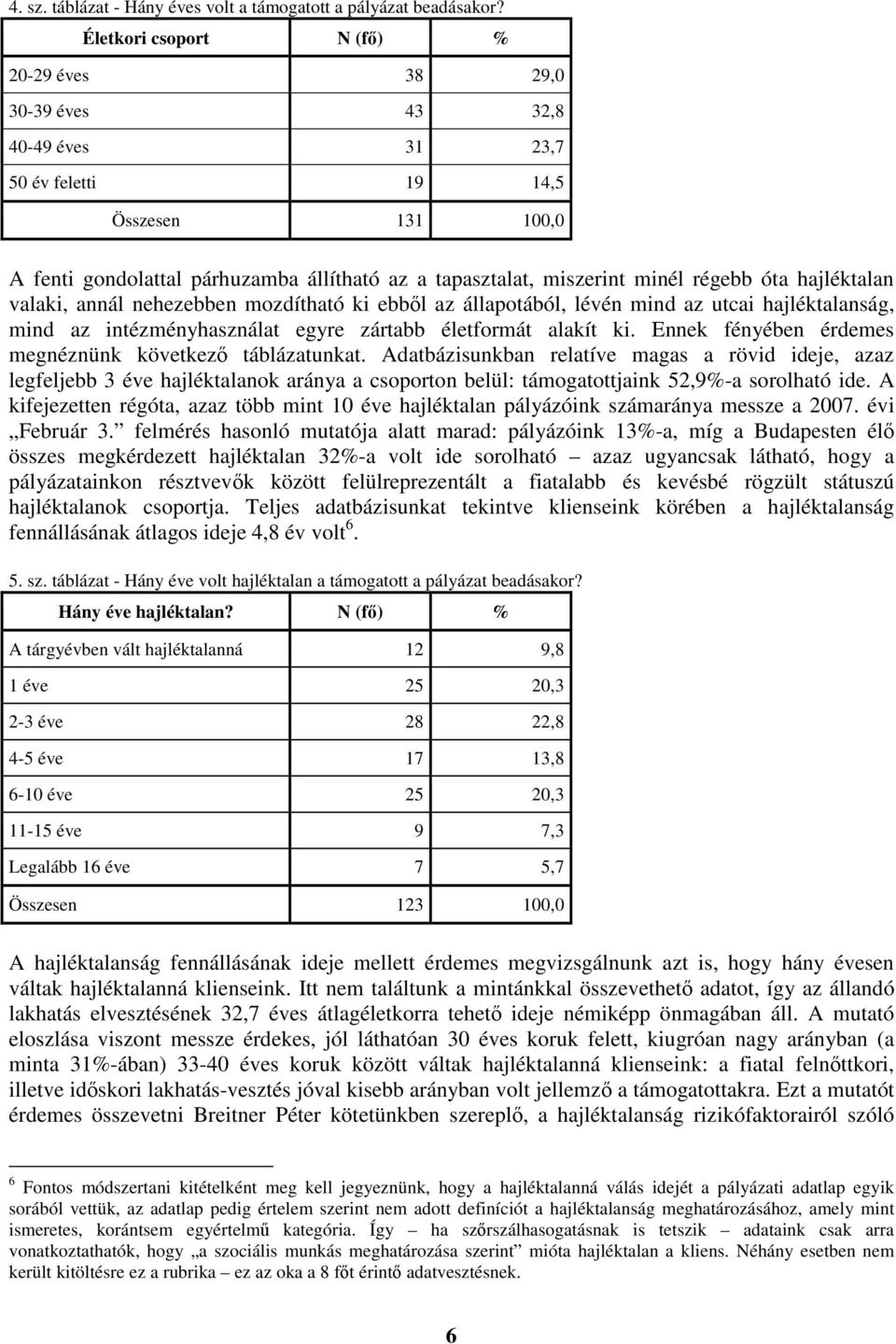 régebb óta hajléktalan valaki, annál nehezebben mozdítható ki ebbl az állapotából, lévén mind az utcai hajléktalanság, mind az intézményhasználat egyre zártabb életformát alakít ki.