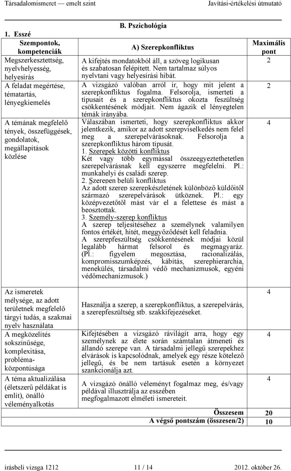 A vizsgázó valóban arról ír, hogy mit jelent a szerepkonfliktus fogalma. Felsorolja, ismerteti a típusait és a szerepkonfliktus okozta feszültség csökkentésének módjait.