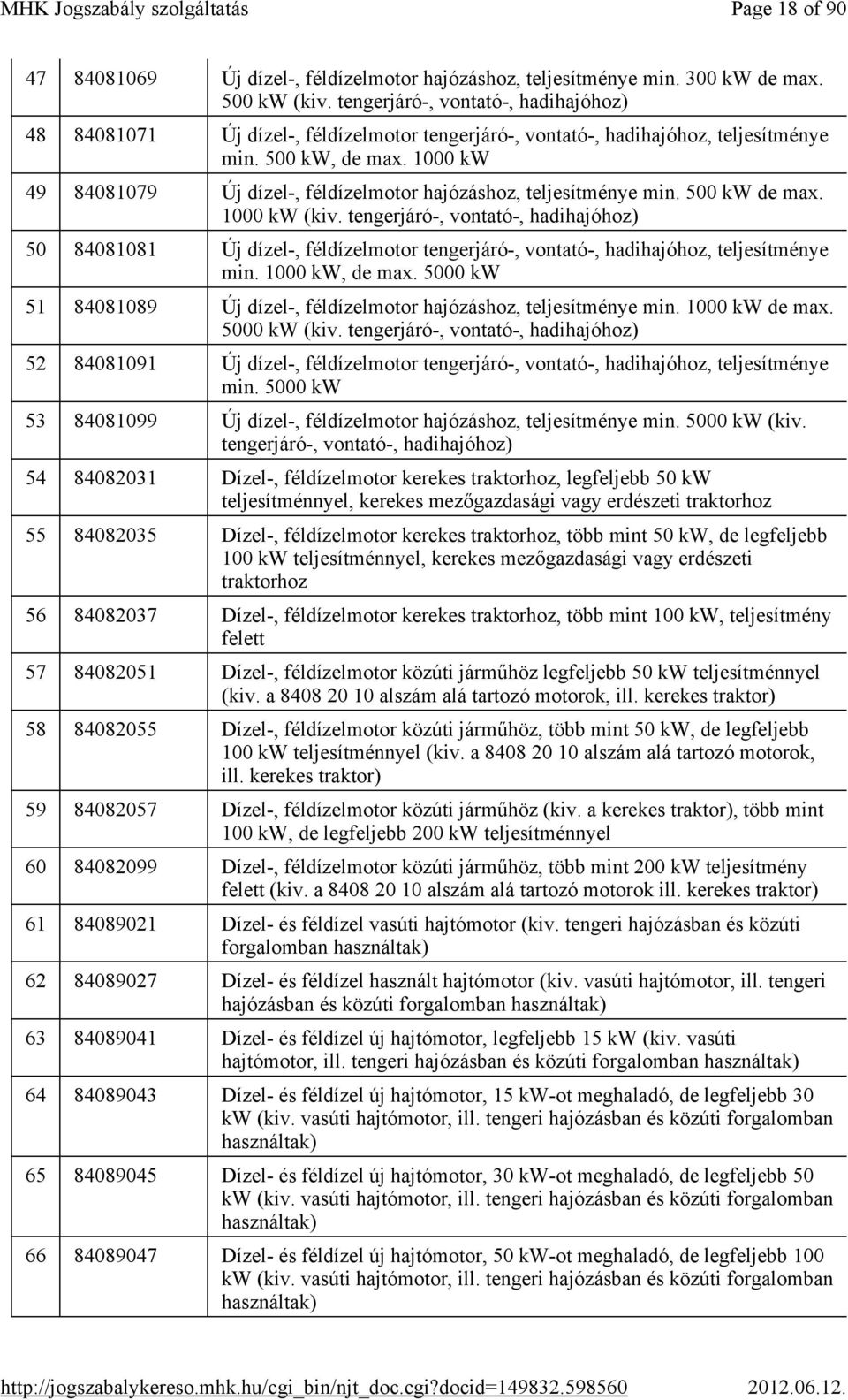 1000 kw 49 84081079 Új dízel-, féldízelmotor hajózáshoz, teljesítménye min. 500 kw de max. 1000 kw (kiv.