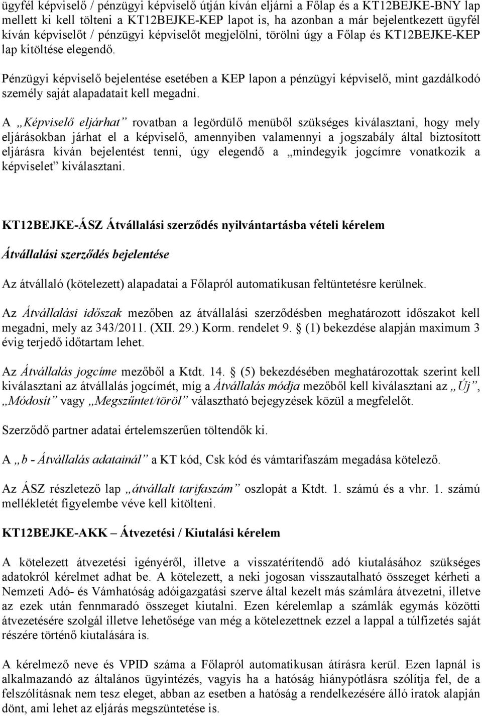 Pénzügyi képviselő bejelentése esetében a KEP lapon a pénzügyi képviselő, mint gazdálkodó személy saját alapadatait kell megadni.