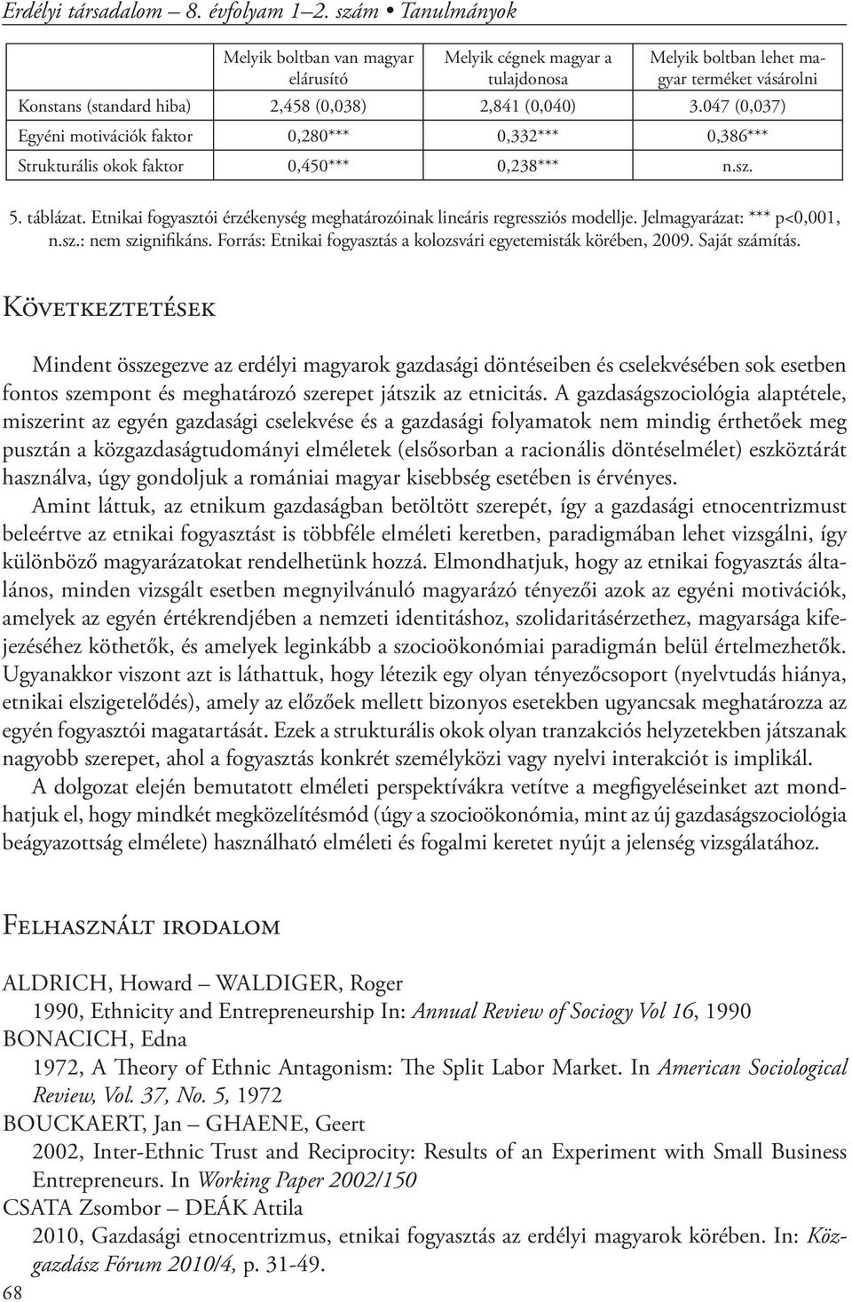 047 (0,037) Egyéni motivációk faktor 0,280*** 0,332*** 0,386*** Strukturális okok faktor 0,450*** 0,238*** n.sz. 5. táblázat.