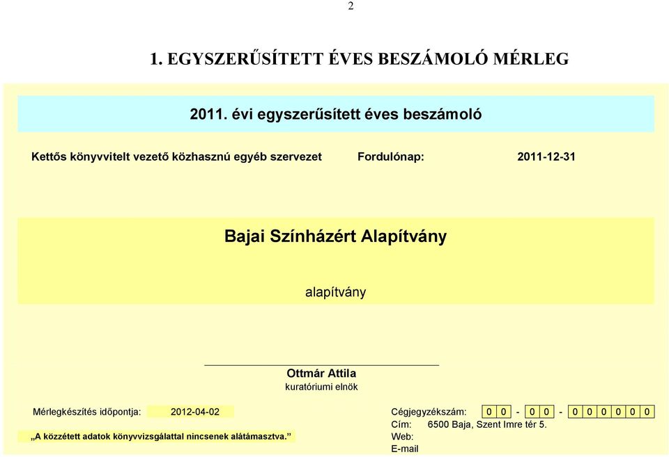 2011-12-31 Bajai Szíházért Alapítváy alapítváy Ottmár Attila kuratóriumi elök időpotja: