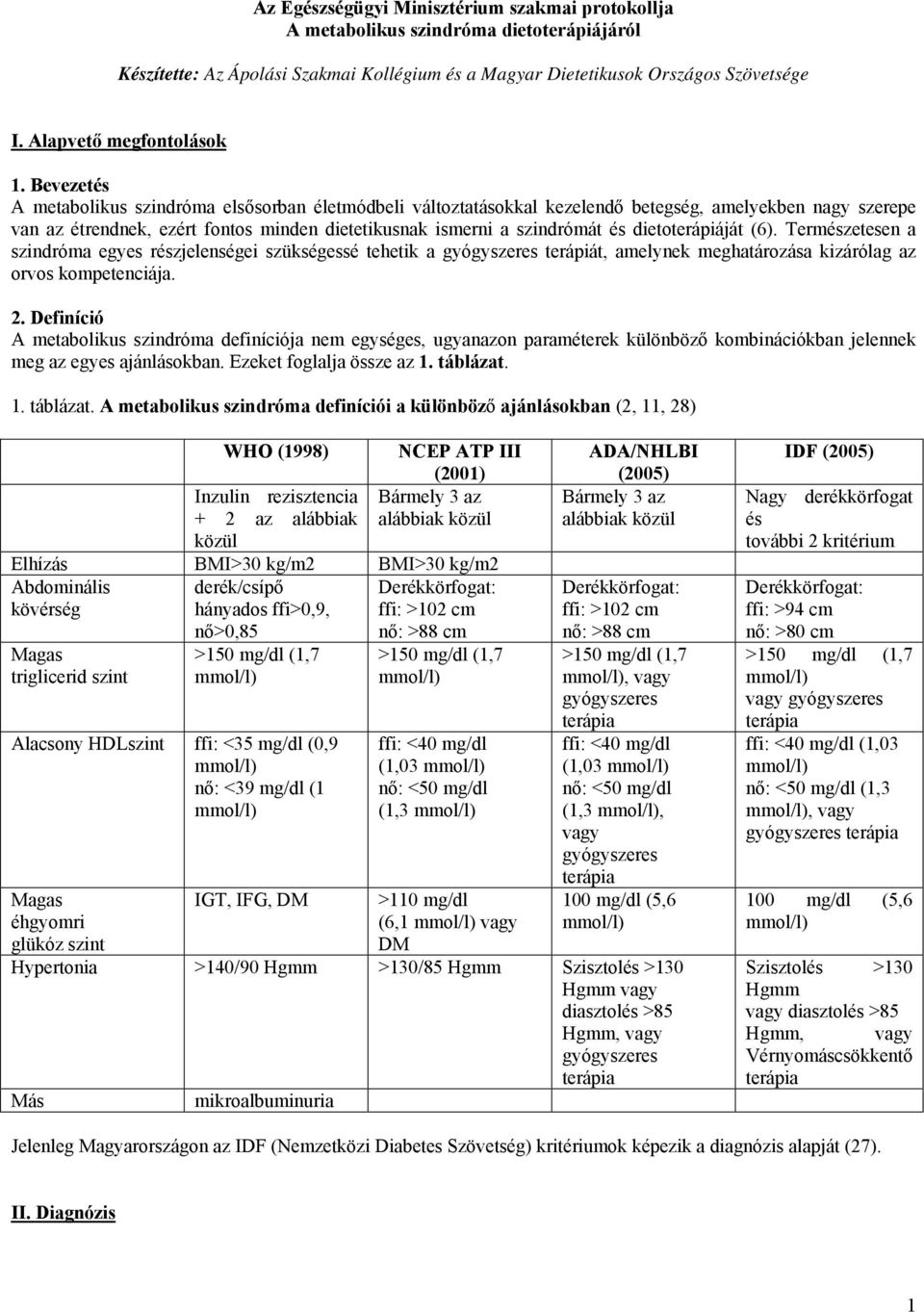 Bevezetés A metabolikus szindróma elsősorban életmódbeli változtatásokkal kezelendő betegség, amelyekben nagy szerepe van az étrendnek, ezért fontos minden dietetikusnak ismerni a szindrómát és