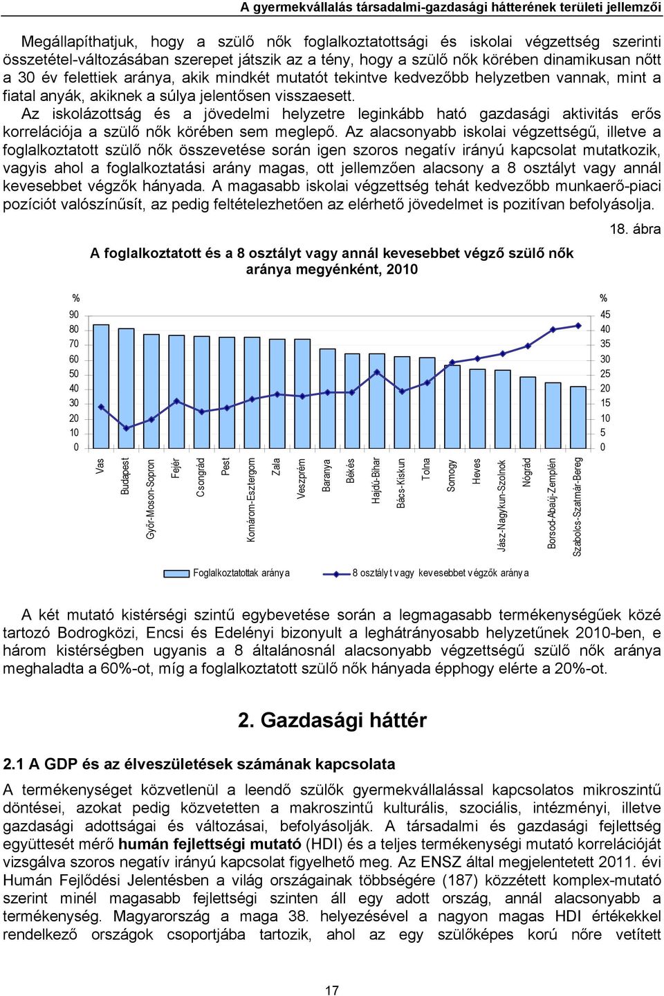 Az iskolázottság és a jövedelmi helyzetre leginkább ható gazdasági aktivitás erős korrelációja a szülő nők körében sem meglepő.