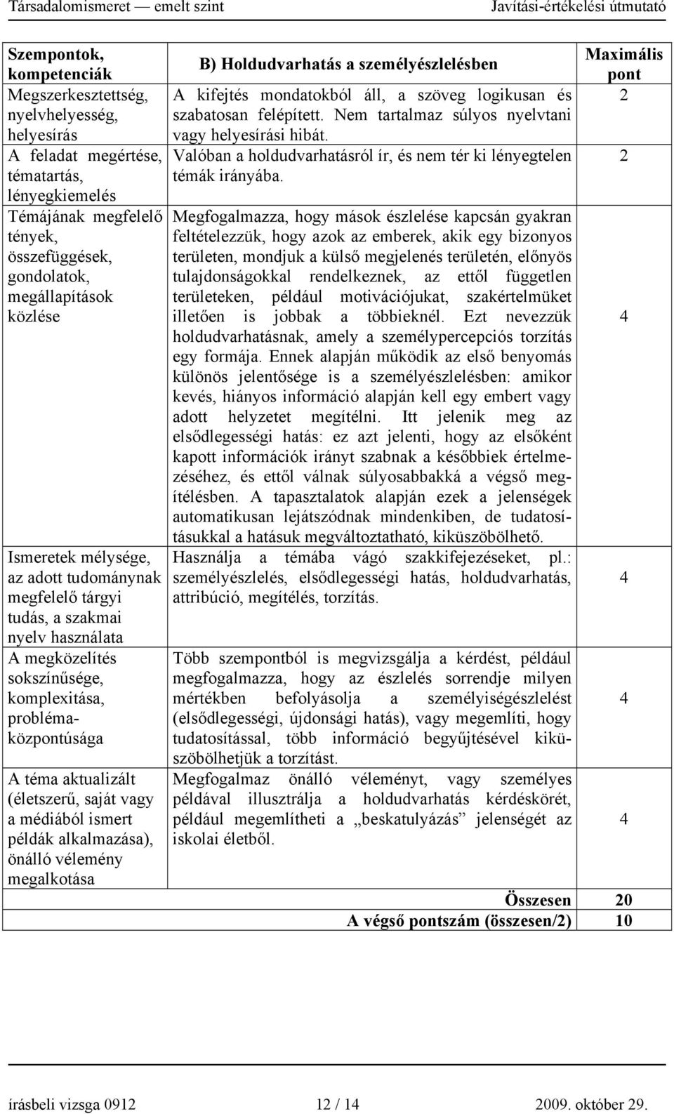 megalkotása B) Holdudvarhatás a személyészlelésben A kifejtés mondatokból áll, a szöveg logikusan és szabatosan felépített. Nem tartalmaz súlyos nyelvtani vagy helyesírási hibát.