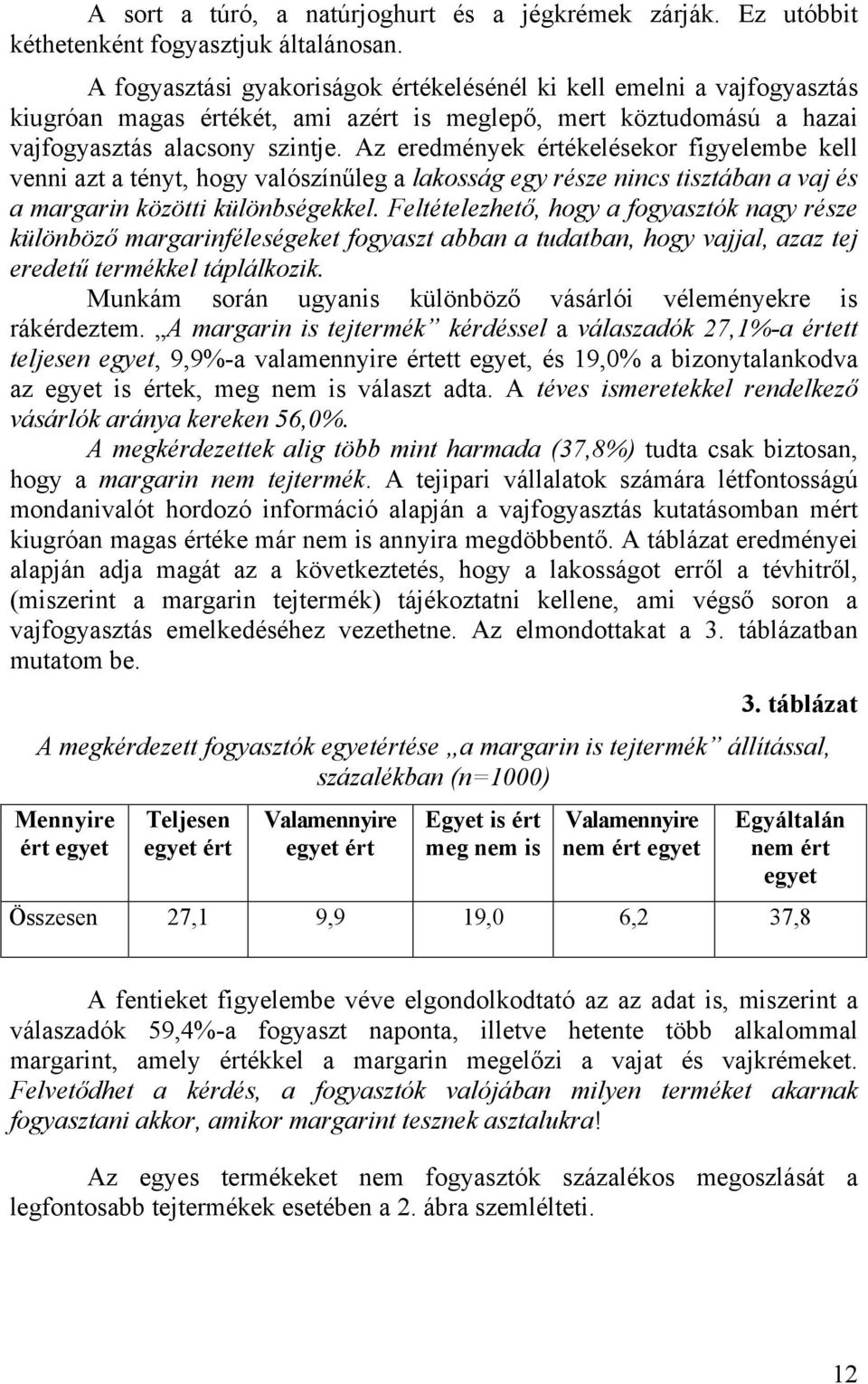 Az eredmények értékelésekor figyelembe kell venni azt a tényt, hogy valószínűleg a lakosság egy része nincs tisztában a vaj és a margarin közötti különbségekkel.