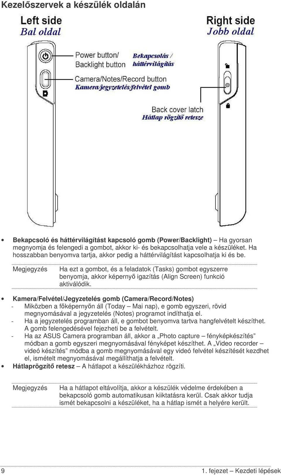 Megjegyzés Ha ezt a gombot, és a feladatok (Tasks) gombot egyszerre benyomja, akkor képerny igazítás (Align Screen) funkció aktiválódik.