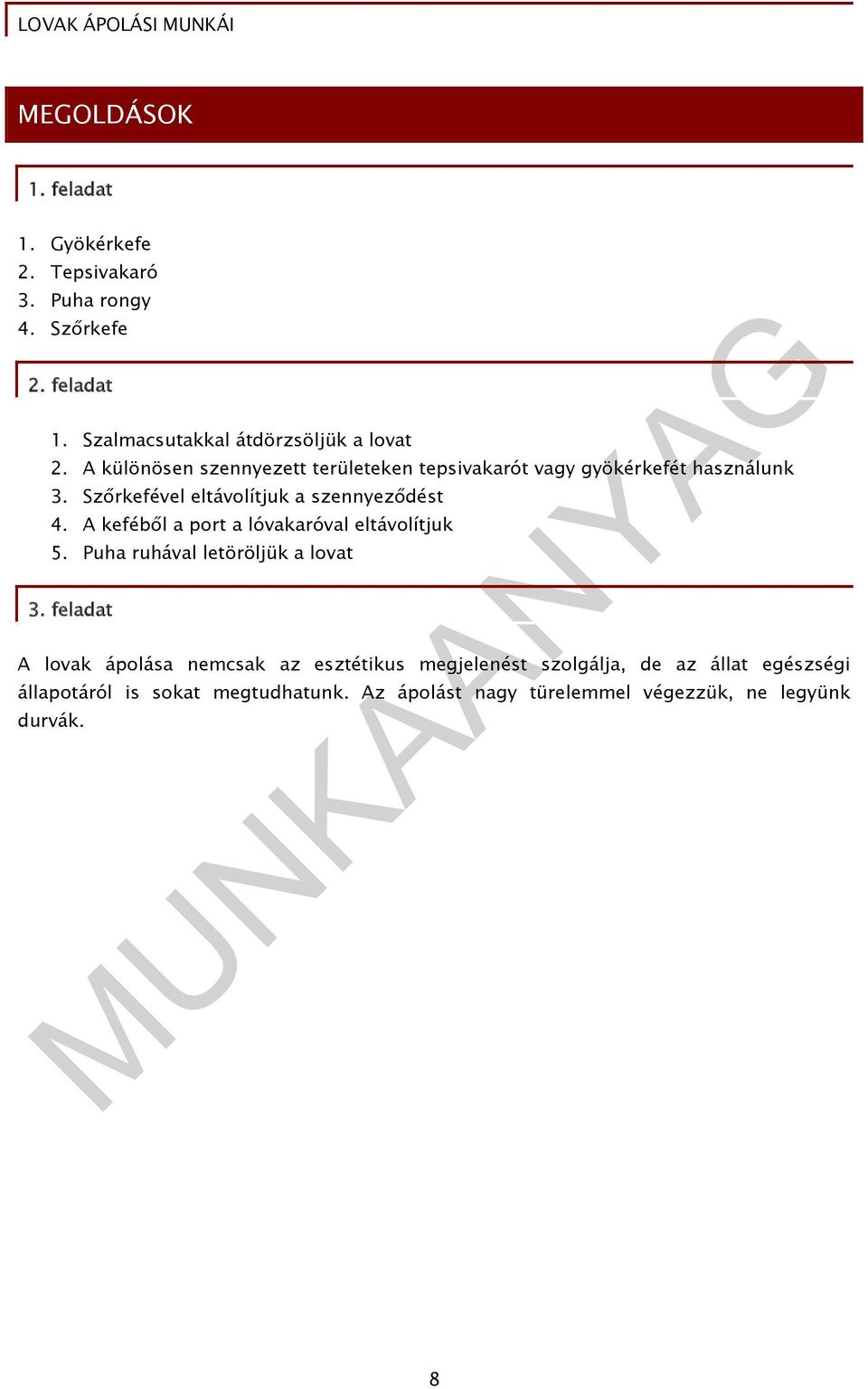 A keféből a port a lóvakaróval eltávolítjuk 5. Puha ruhával letöröljük a lovat 3.