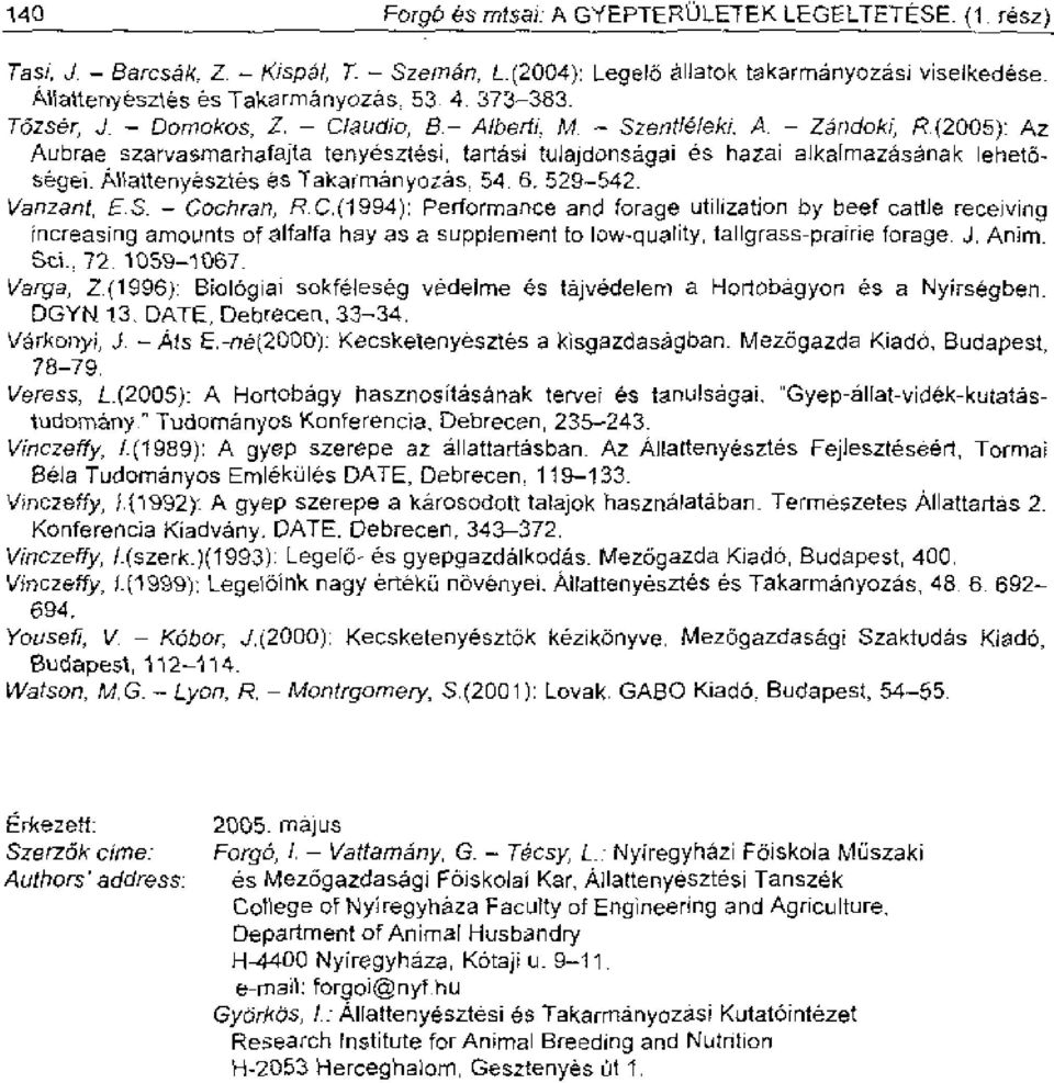 Alattenyesztes es Takarmanyozas, 54.6.52g-542. h Vanzant, ES. - Co