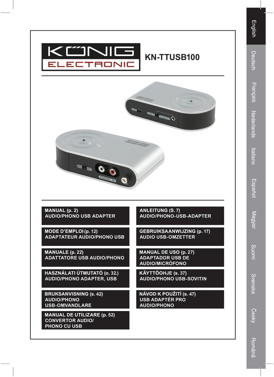 DE AUDIO/MICRÓFONO 32 AUDIO/PHONO ADAPTER, 37 AUDIO/PHONO -SOVITIN