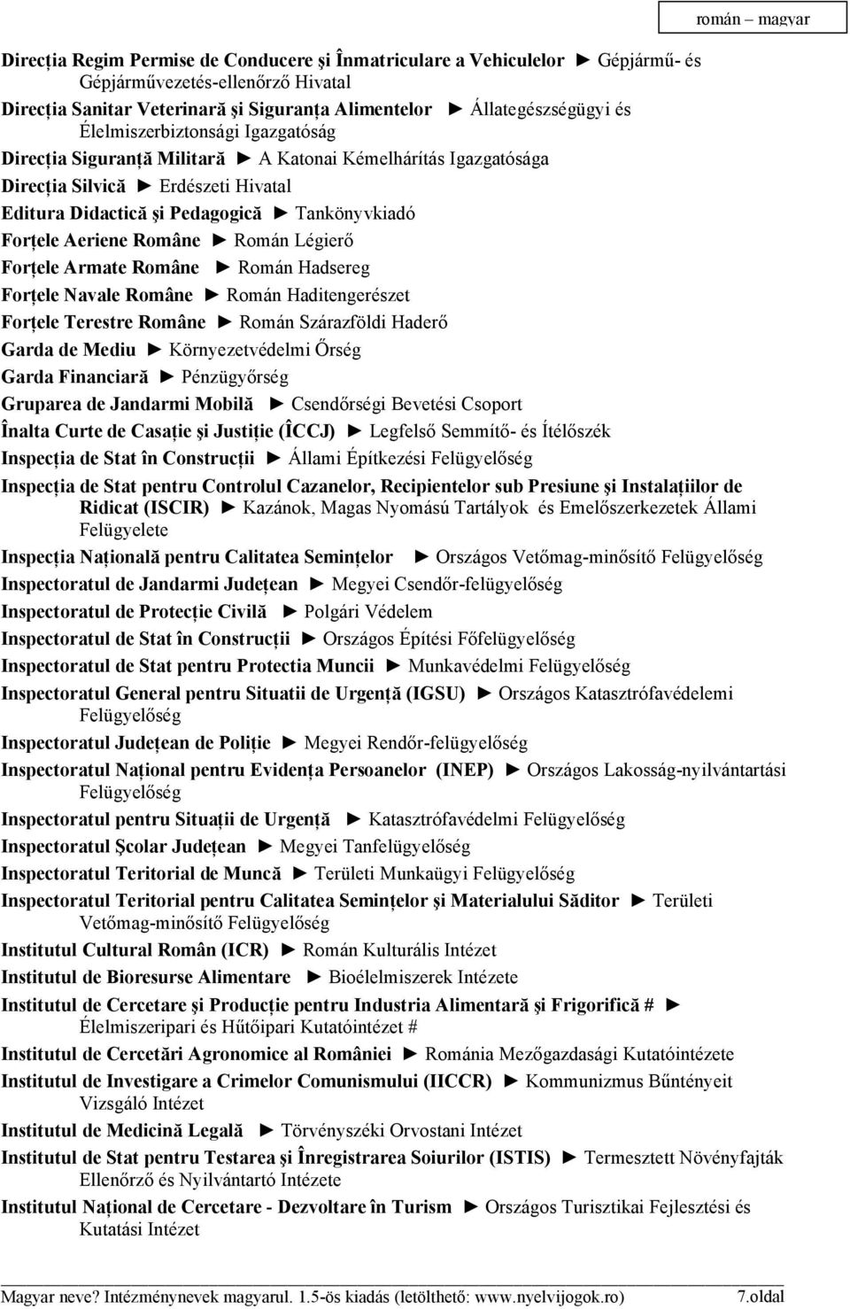 Române Román Légierő Forţele Armate Române Román Hadsereg Forţele Navale Române Román Haditengerészet Forţele Terestre Române Román Szárazföldi Haderő Garda de Mediu Környezetvédelmi Őrség Garda