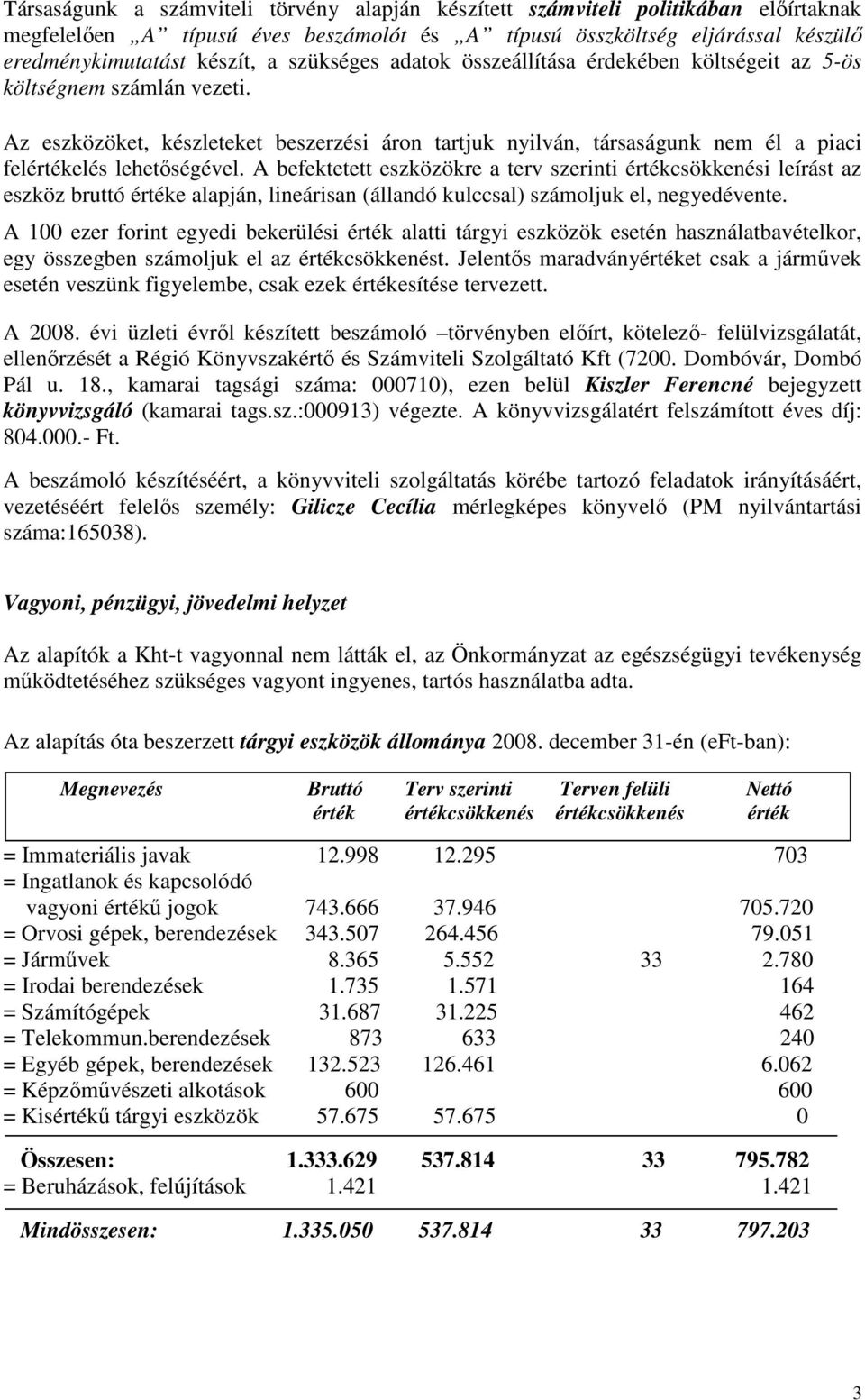 Az eszközöket, készleteket beszerzési áron tartjuk nyilván, társaságunk nem él a piaci felértékelés lehetıségével.