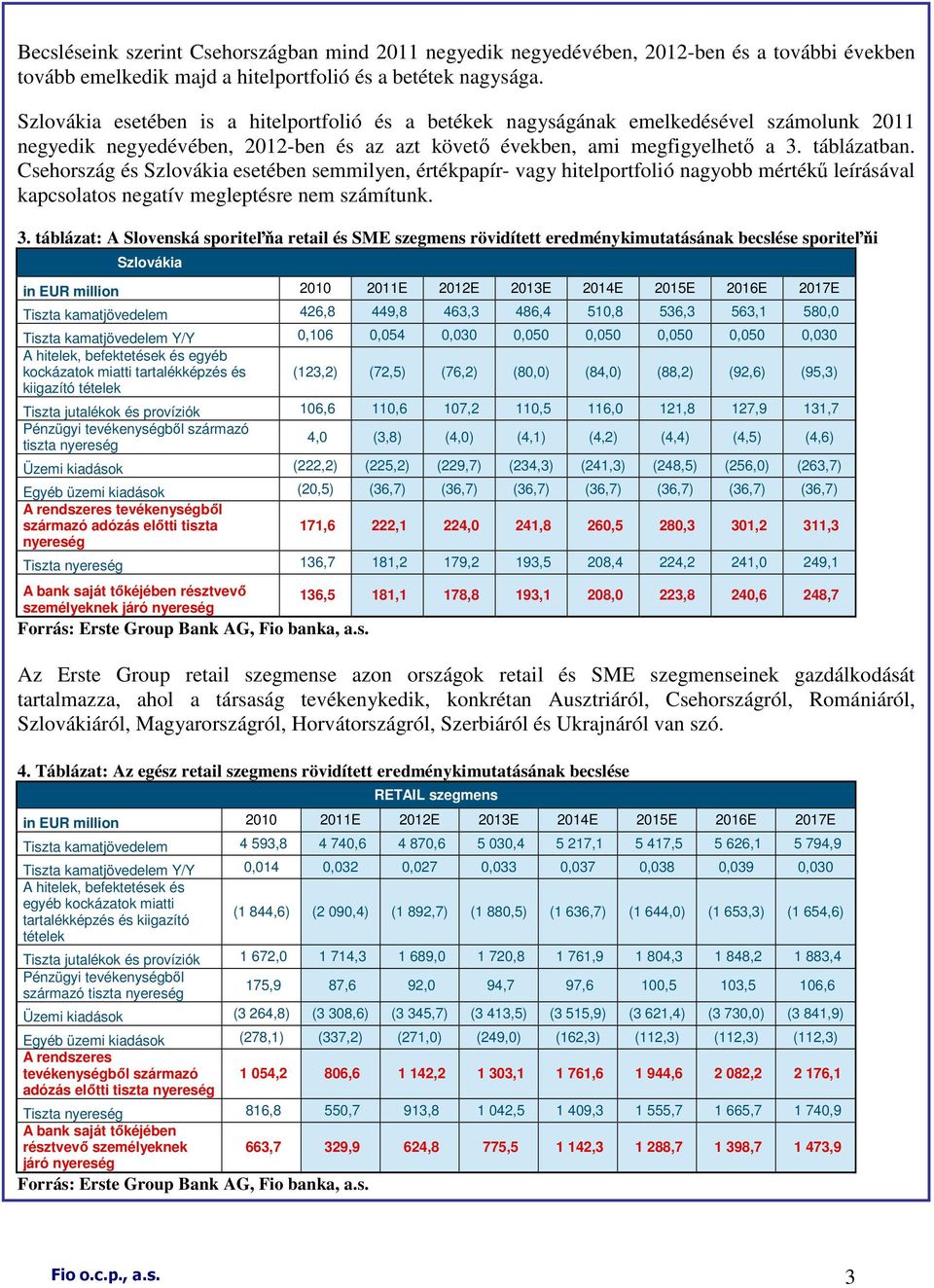 Csehország és Szlovákia esetében semmilyen, értékpapír- vagy hitelportfolió nagyobb mértékő leírásával kapcsolatos negatív megleptésre nem számítunk. 3.