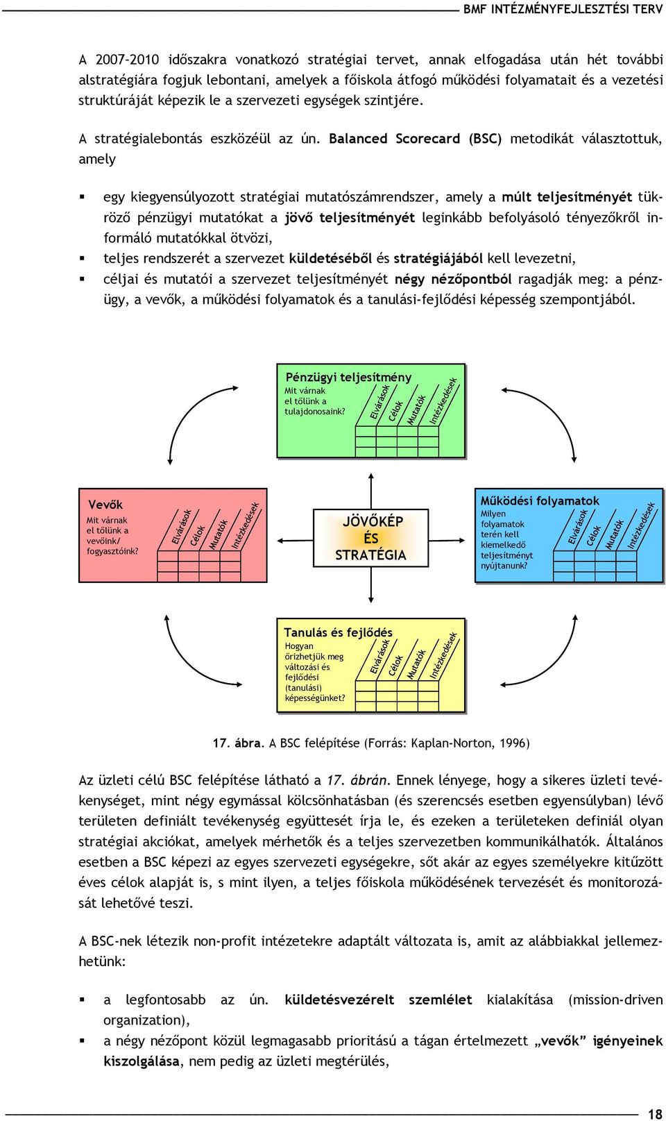 Balanced Scorecard (BSC) metodikát választottuk, amely egy kiegyensúlyozott stratégiai mutatószámrendszer, amely a múlt teljesítményét tükröző pénzügyi mutatókat a jövő teljesítményét leginkább