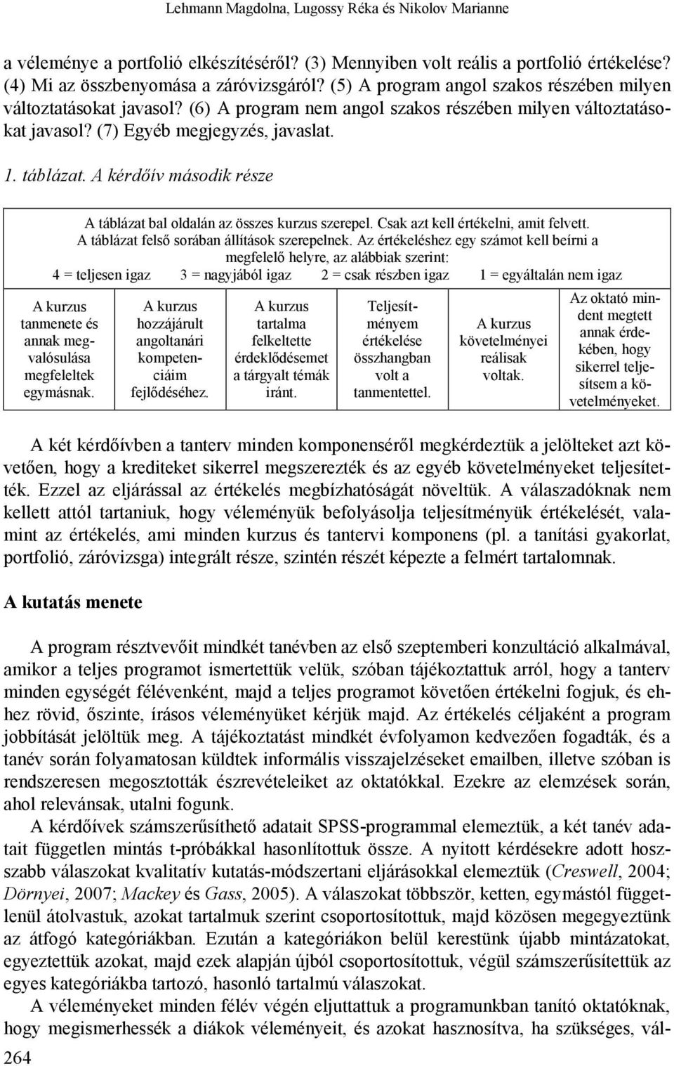 A kérdőív második része 264 A táblázat bal oldalán az összes kurzus szerepel. Csak azt kell értékelni, amit felvett. A táblázat felső sorában állítások szerepelnek.