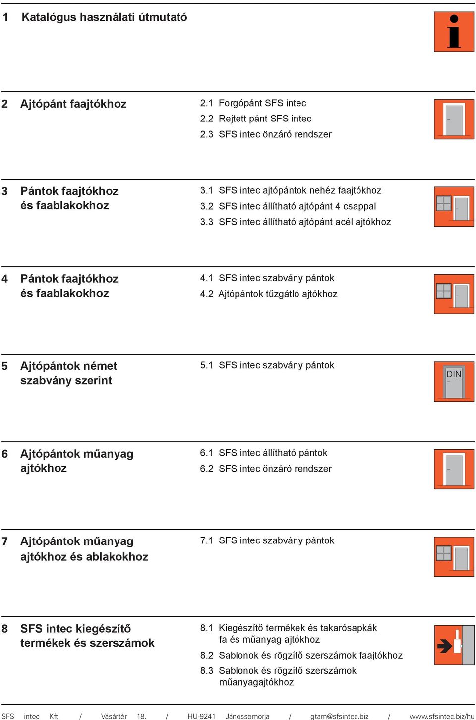 2 Ajtópántok tűzgátló ajtókhoz 5 Ajtópántok német szabvány szerint 5.1 SFS intec szabvány pántok 6 Ajtópántok műanyag ajtókhoz 6.1 SFS intec állítható pántok 6.