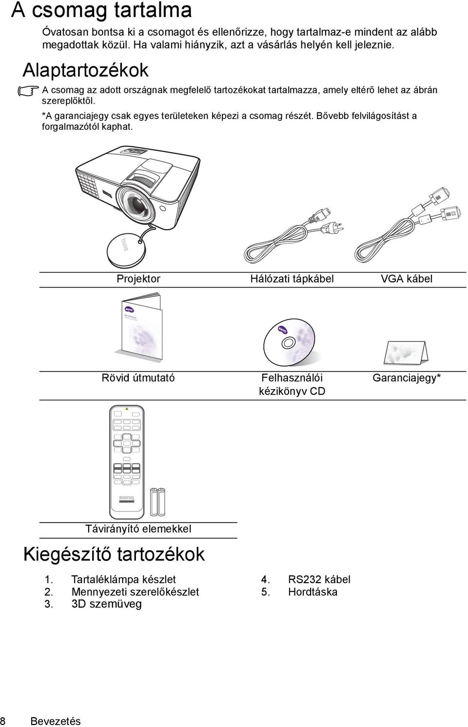 Alaptartozékok A csomag az adott országnak megfelelő tartozékokat tartalmazza, amely eltérő lehet az ábrán szereplőktől.