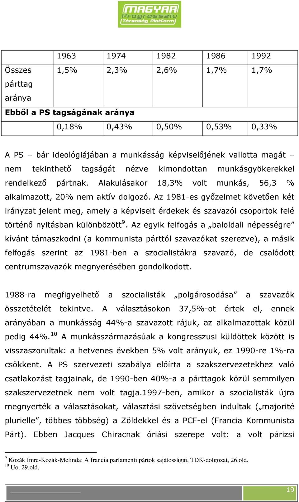 Az 1981-es győzelmet követően két irányzat jelent meg, amely a képviselt érdekek és szavazói csoportok felé történő nyitásban különbözött 9.