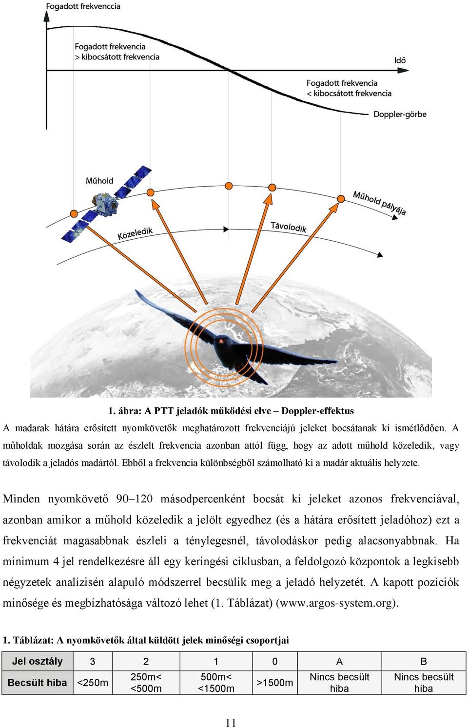 Ebből a frekvencia különbségből számolható ki a madár aktuális helyzete.