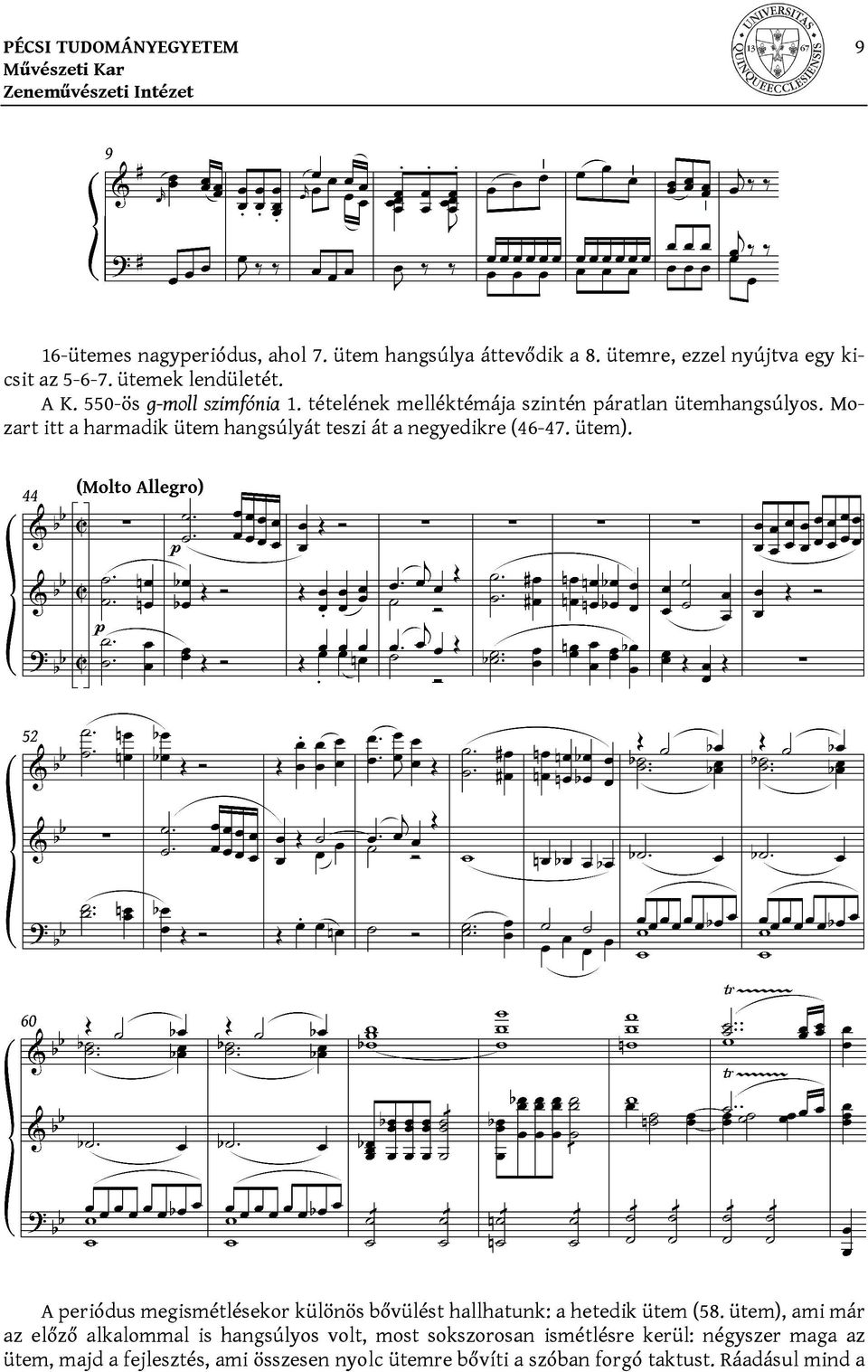Mozart itt a harmadik ütem hangsúlyát teszi át a negyedikre (46-47. ütem).