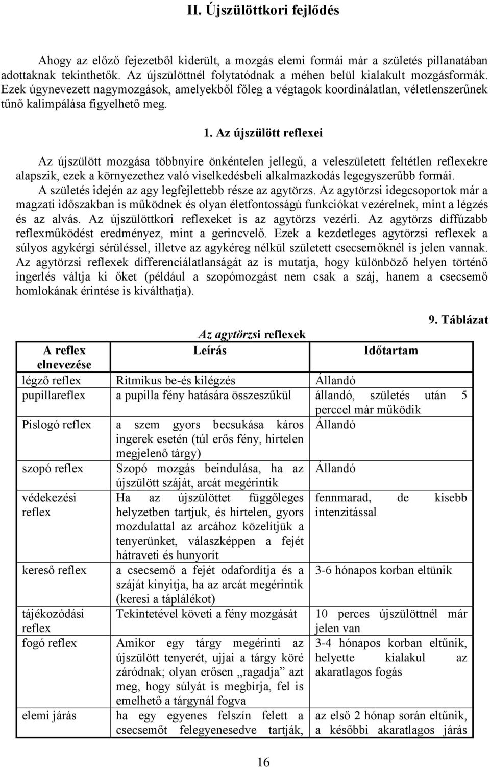 Az újszülött reflexei Az újszülött mozgása többnyire önkéntelen jellegű, a veleszületett feltétlen reflexekre alapszik, ezek a környezethez való viselkedésbeli alkalmazkodás legegyszerűbb formái.