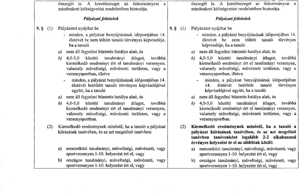 versenyen, valamely műveltségi, művészeti területen, vagy a versenysportban, illetve minden, a pályázat benyújtásának időpontjában 14.