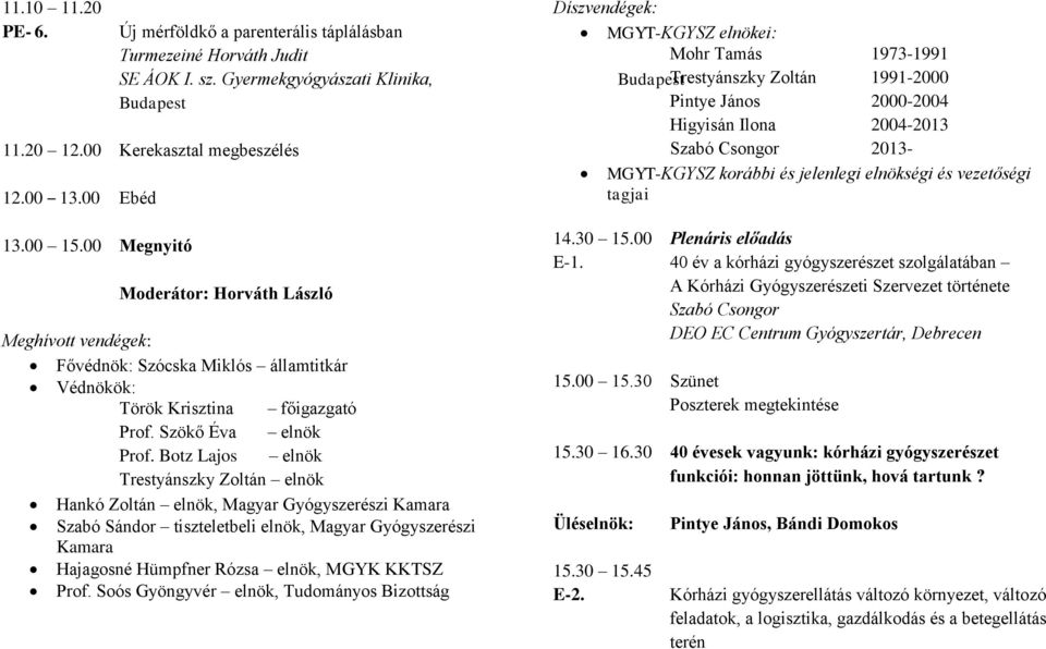 Botz Lajos elnök Trestyánszky Zoltán elnök Hankó Zoltán elnök, Magyar Gyógyszerészi Kamara Szabó Sándor tiszteletbeli elnök, Magyar Gyógyszerészi Kamara Hajagosné Hümpfner Rózsa elnök, MGYK KKTSZ