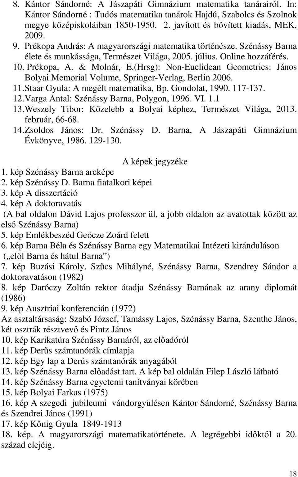 & Molnár, E.(Hrsg): Non-Euclidean Geometries: János Bolyai Memorial Volume, Springer-Verlag, Berlin 2006. 11. Staar Gyula: A megélt matematika, Bp. Gondolat, 1990. 117-137. 12.