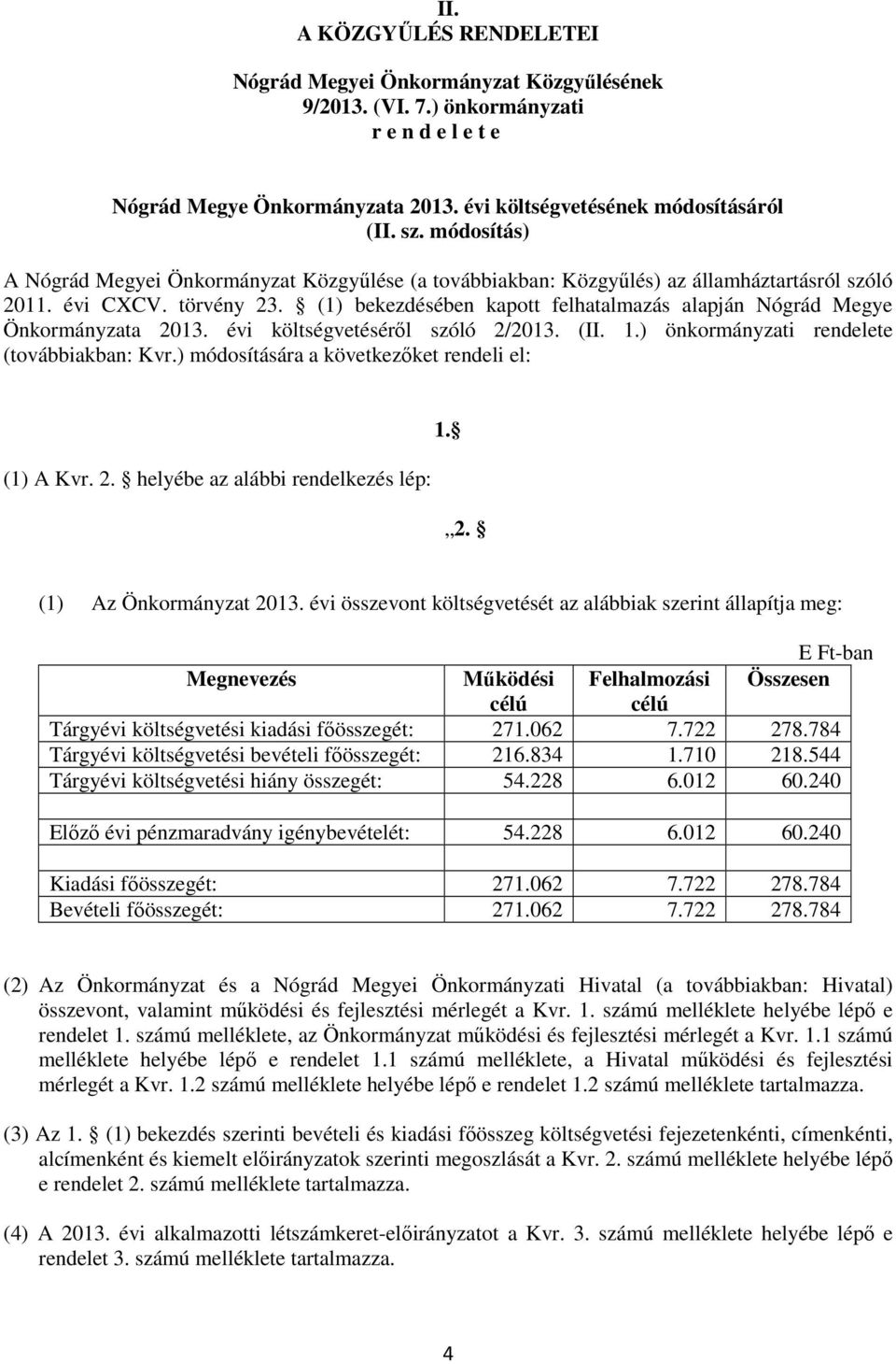 (1) bekezdésében kapott felhatalmazás alapján Nógrád Megye Önkormányzata 2013. évi költségvetéséről szóló 2/2013. (II. 1.) önkormányzati rendelete (továbbiakban: Kvr.