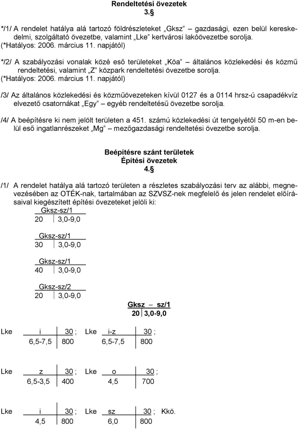 /3/ Az általános közlekedési és közműövezeteken kívül 0127 és a 0114 hrsz-ú csapadékvíz elvezető csatornákat Egy egyéb rendeltetésű övezetbe sorolja. /4/ A beépítésre ki nem jelölt területen a 451.