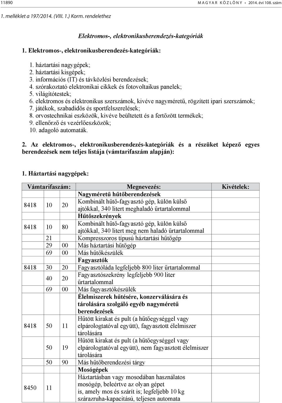 szórakoztató elektronikai cikkek és fotovoltaikus panelek; 5. világítótestek; 6. elektromos és elektronikus szerszámok, kivéve nagyméretű, rögzített ipari szerszámok; 7.