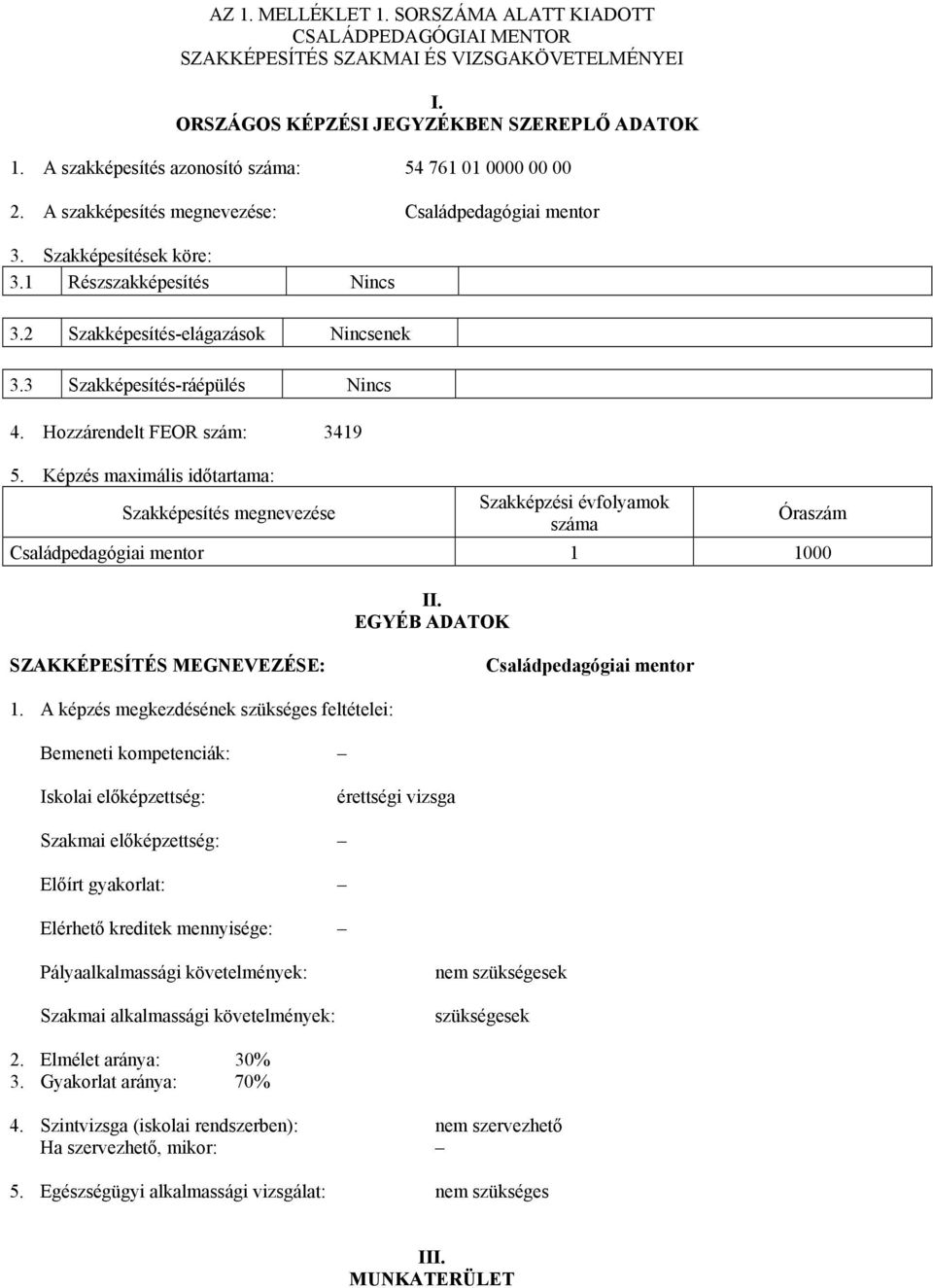 2 Szakképesítés-elágazások Nincsenek 3.3 Szakképesítés-ráépülés Nincs 4. Hozzárendelt FEOR szám: 3419 5.