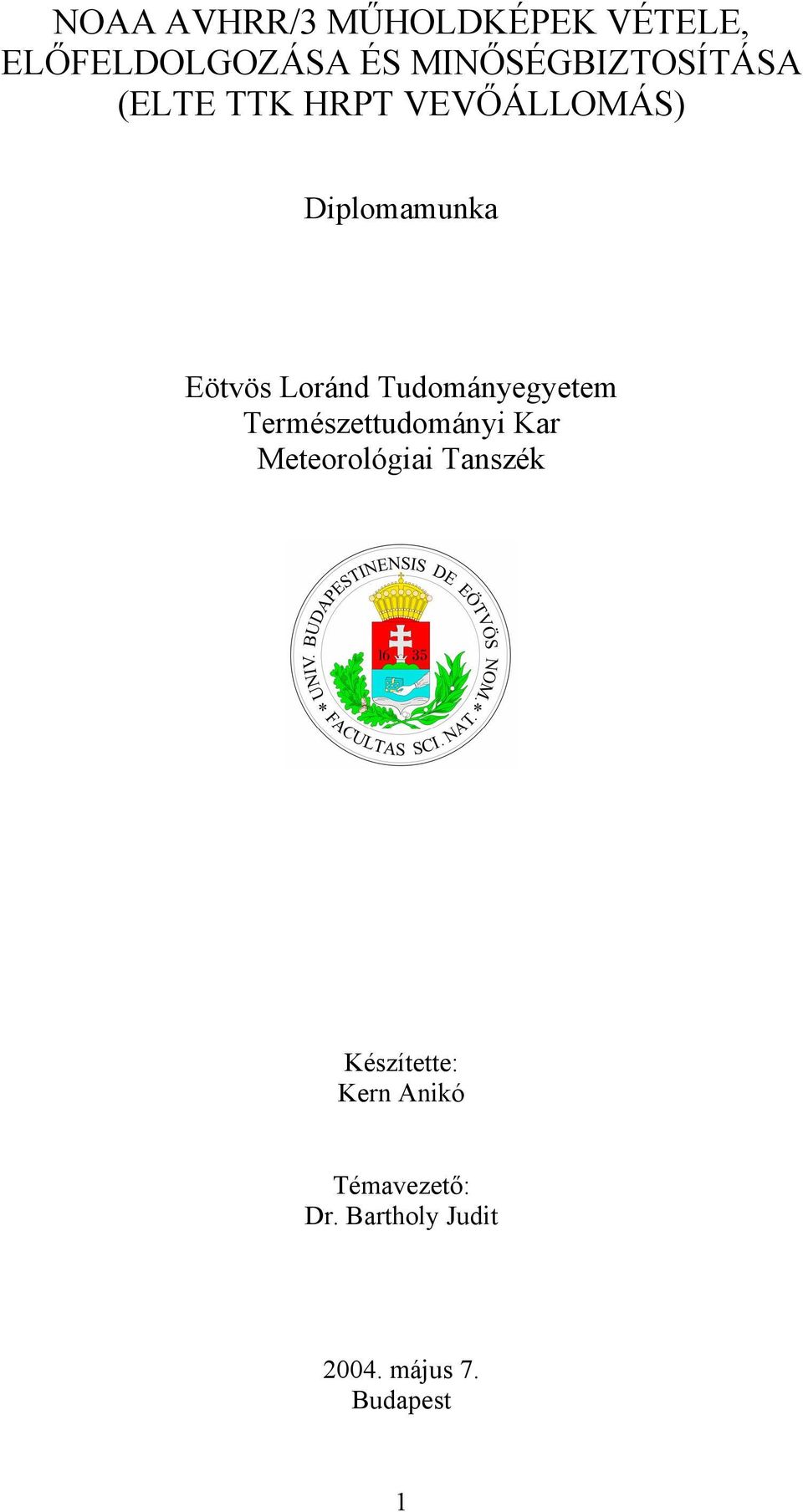 Loránd Tudományegyetem Természettudományi Kar Meteorológiai