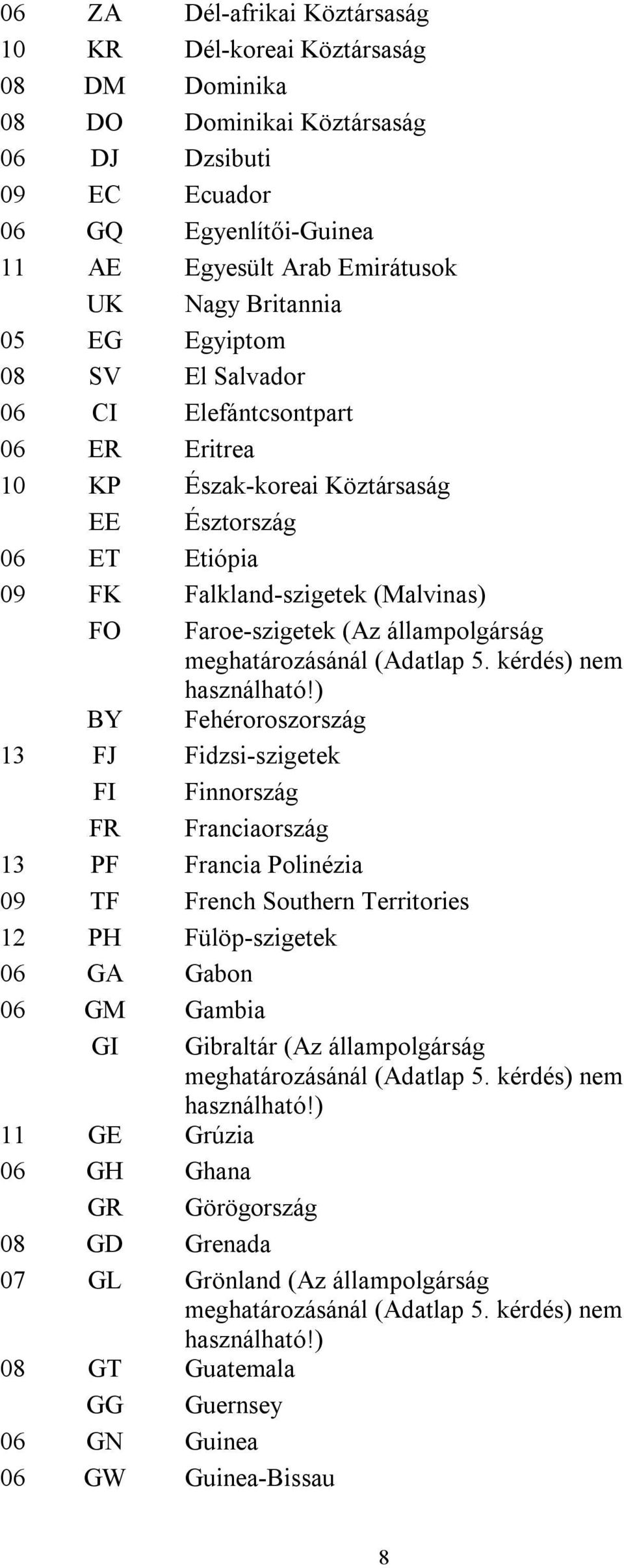 állampolgárság meghatározásánál (Adatlap 5. kérdés) nem használható!