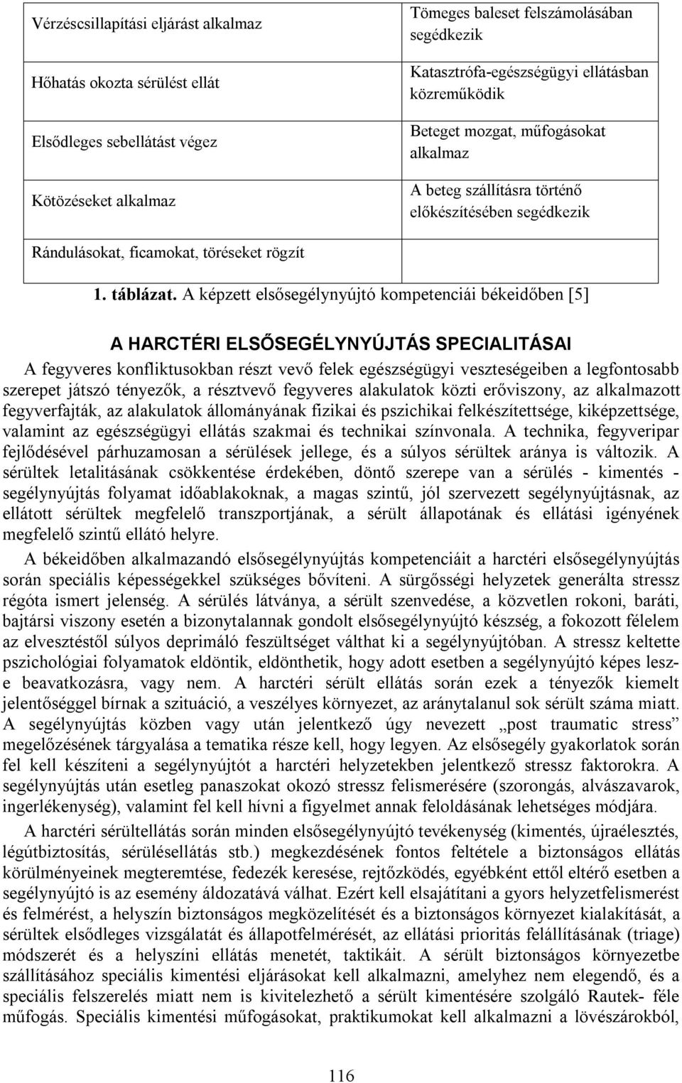 A képzett elsősegélynyújtó kompetenciái békeidőben [5] A HARCTÉRI ELSŐSEGÉLYNYÚJTÁS SPECIALITÁSAI A fegyveres konfliktusokban részt vevő felek egészségügyi veszteségeiben a legfontosabb szerepet