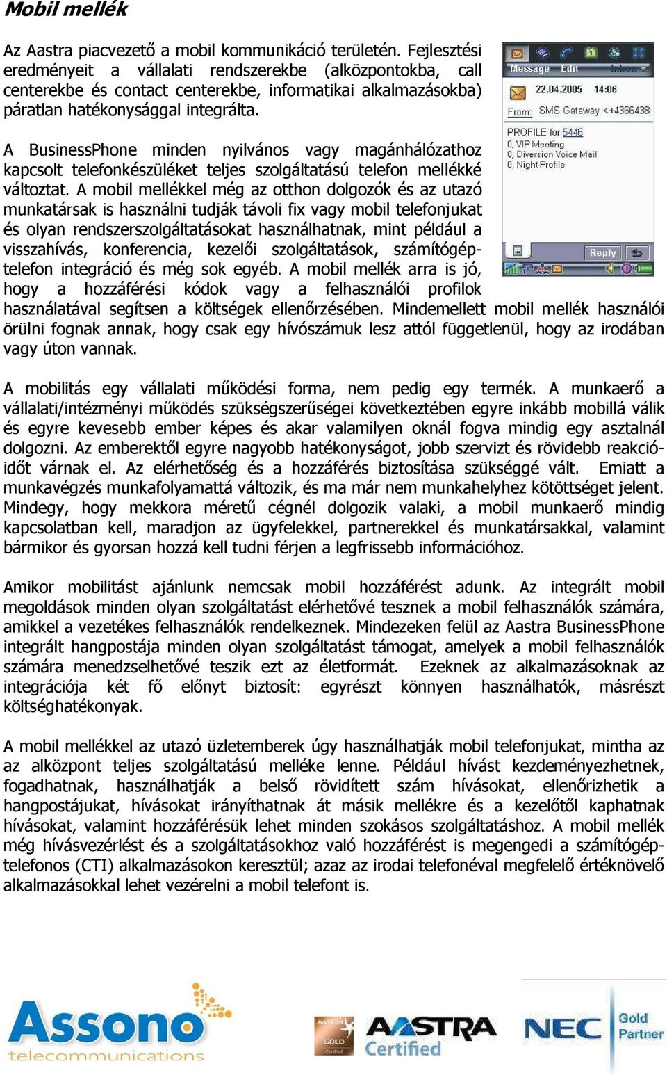 A BusinessPhone minden nyilvános vagy magánhálózathoz kapcsolt telefonkészüléket teljes szolgáltatású telefon mellékké változtat.