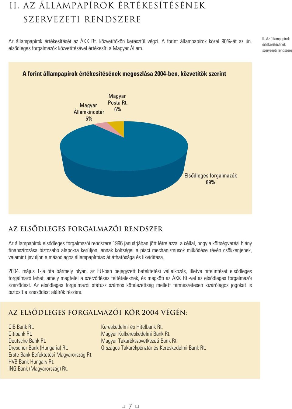 Az állampapírok értékesítésének szervezeti rendszere Az elsôdleges forgalmazói rendszer Az állampapírok elsôdleges forgalmazói rendszere 1996 januárjában jött létre azzal a céllal, hogy a