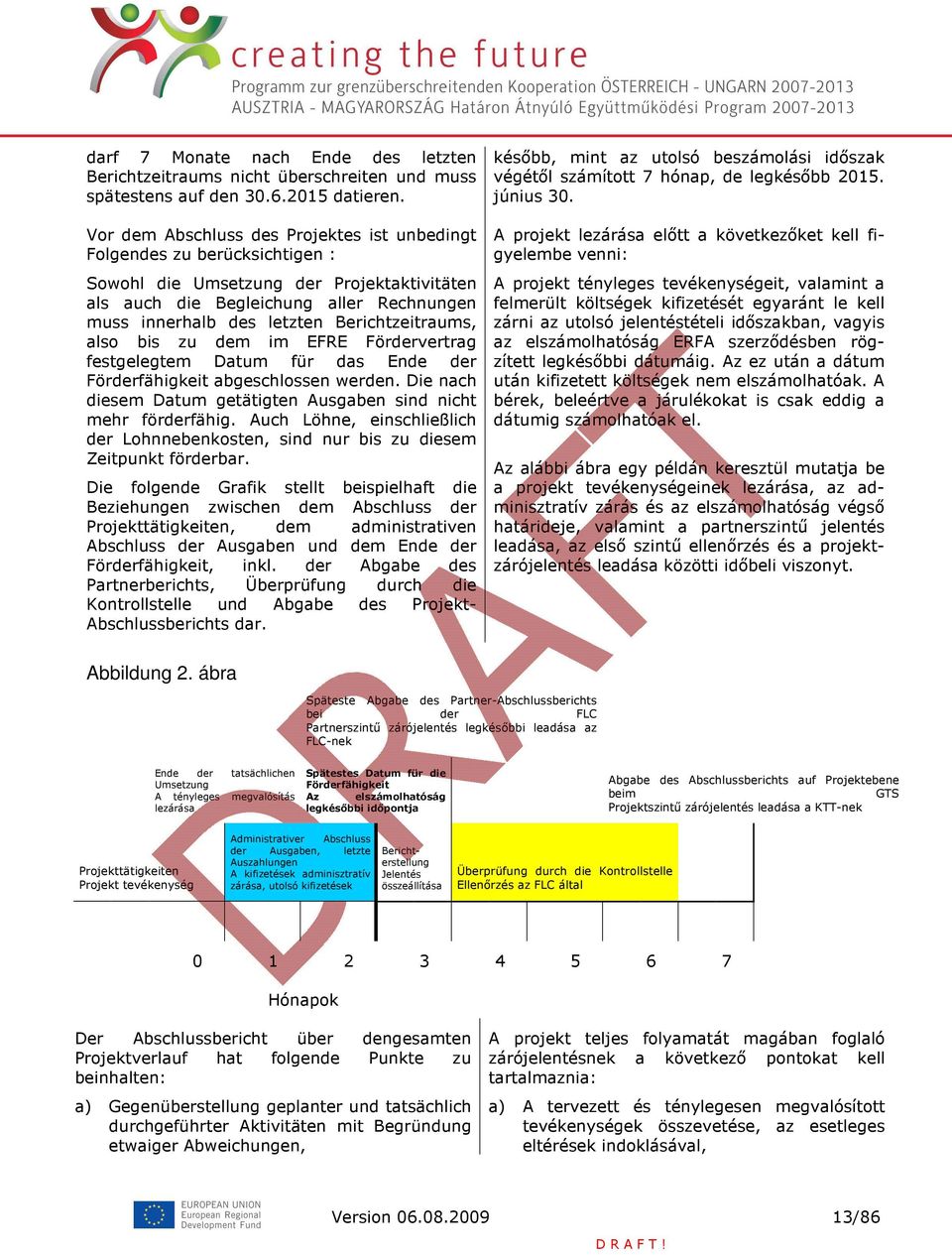 Berichtzeitraums, also bis zu dem im EFRE Fördervertrag festgelegtem Datum für das Ende der Förderfähigkeit abgeschlossen werden. Die nach diesem Datum getätigten Ausgaben sind nicht mehr förderfähig.