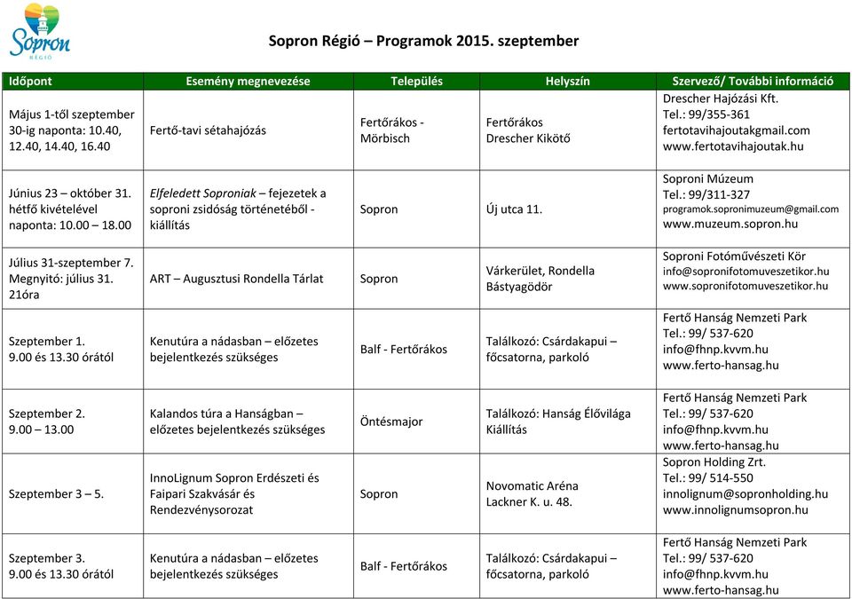 00 Elfeledett iak fejezetek a soproni zsidóság történetéből - kiállítás Új utca 11. i Múzeum Tel.: 99/311-327 programok.sopronimuzeum@gmail.com www.muzeum.sopron.hu Július 31-szeptember 7.