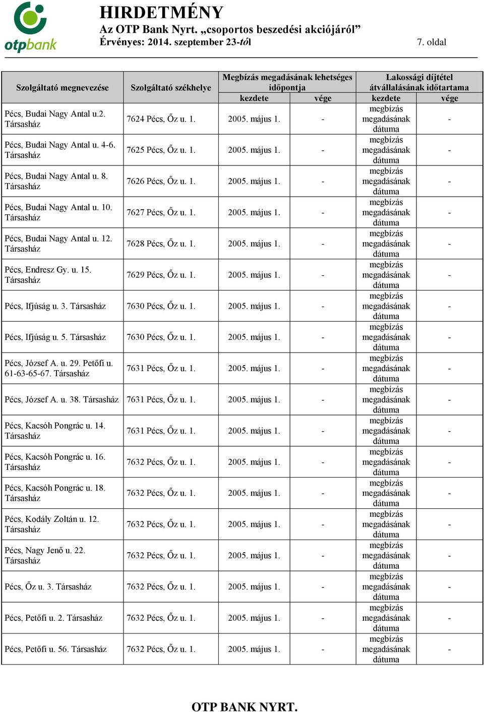 7629 Pécs, Őz u. 1. 2005. május 1. Pécs, Ifjúság u. 3. 7630 Pécs, Őz u. 1. 2005. május 1. Pécs, Ifjúság u. 5. 7630 Pécs, Őz u. 1. 2005. május 1. Pécs, József A. u. 29. Petőfi u. 7631 Pécs, Őz u. 1. 2005. május 1. 61636567.