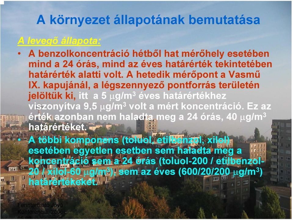 kapujánál, a légszennyező pontforrás területén jelöltük ki, itt a 5 µg/m 3 éves határértékhez viszonyítva 9,5 µg/m 3 volt a mért koncentráció.