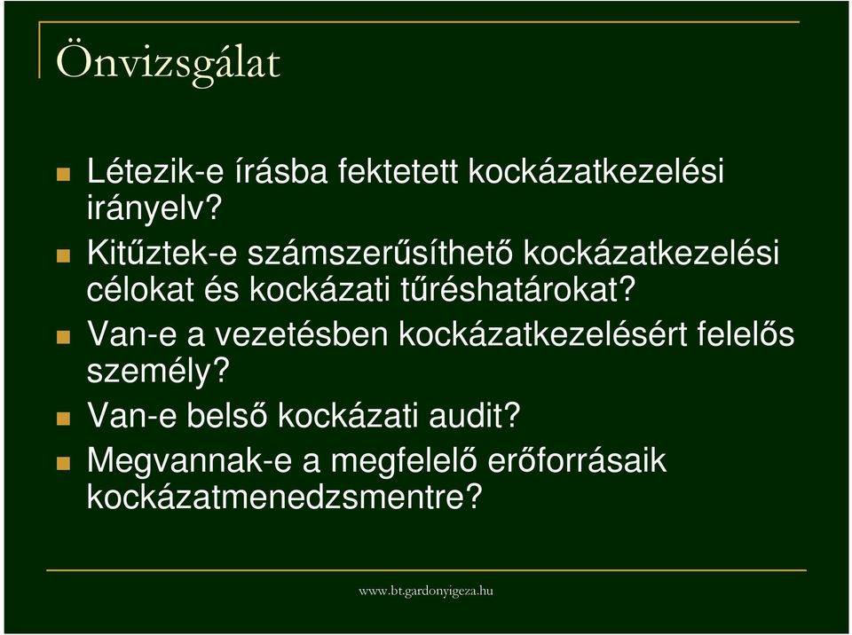 tőréshatárokat? Van-e a vezetésben kockázatkezelésért felelıs személy?